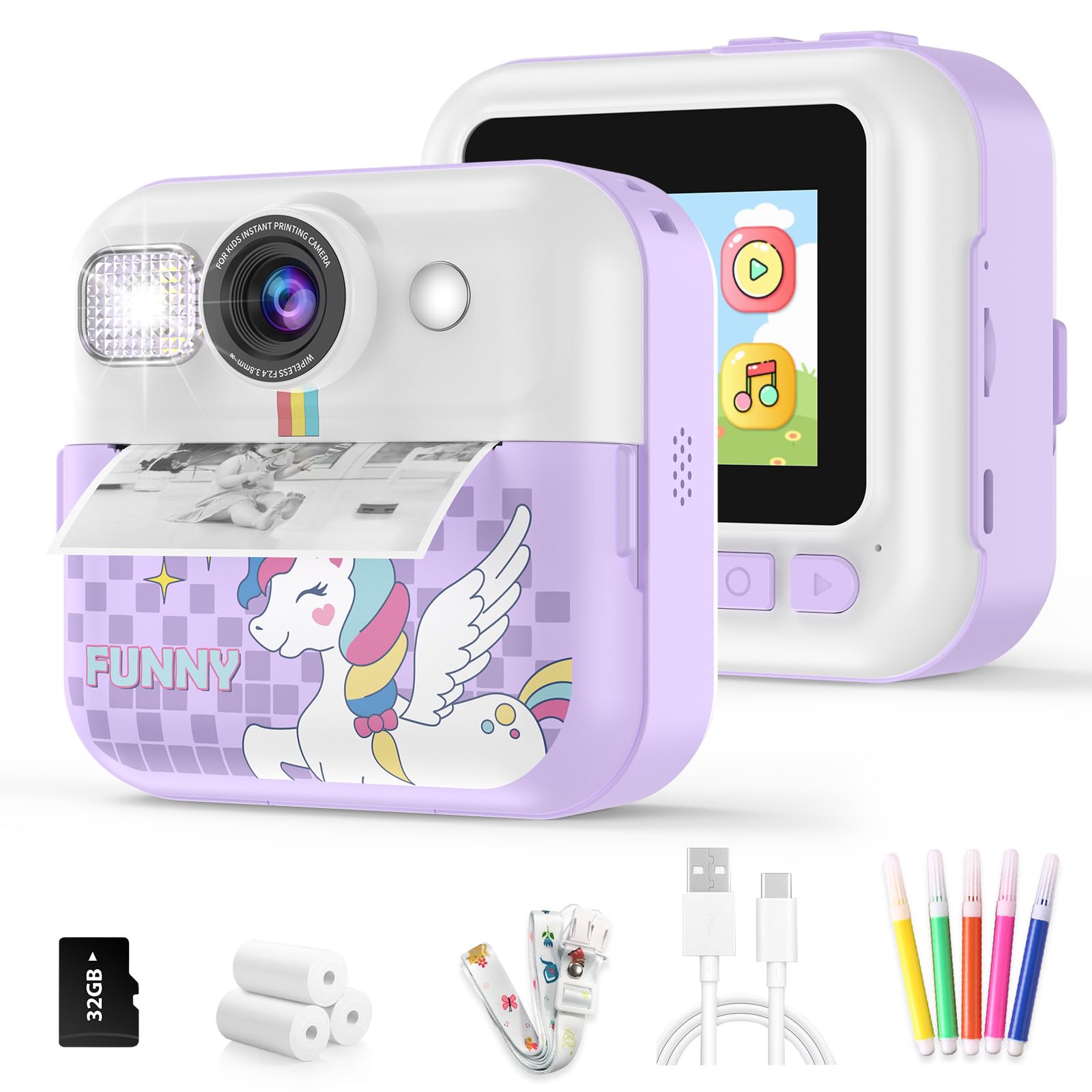Kids Instant Print Camera, 1080P Children Printable Cameras Christmas Birthday Gifts for Girls Age 3-10, Toddler Toys for 3 4 5 