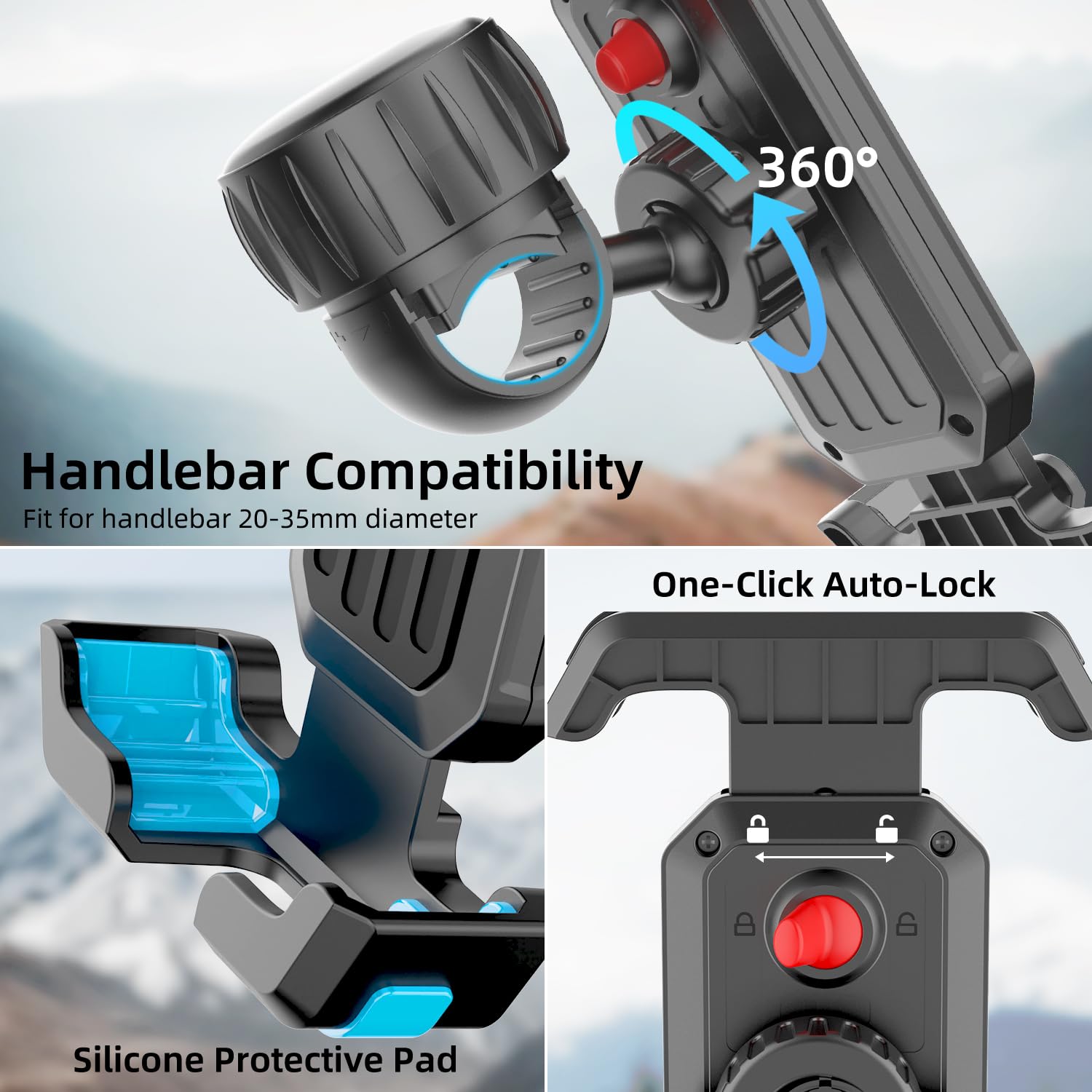 Marspeeder Bike Phone Holder, [Easy Install] Motorcycle Phone Mount, [Ultra-Stable] Bicycle Phone Mount, Electric Scooter Ebike