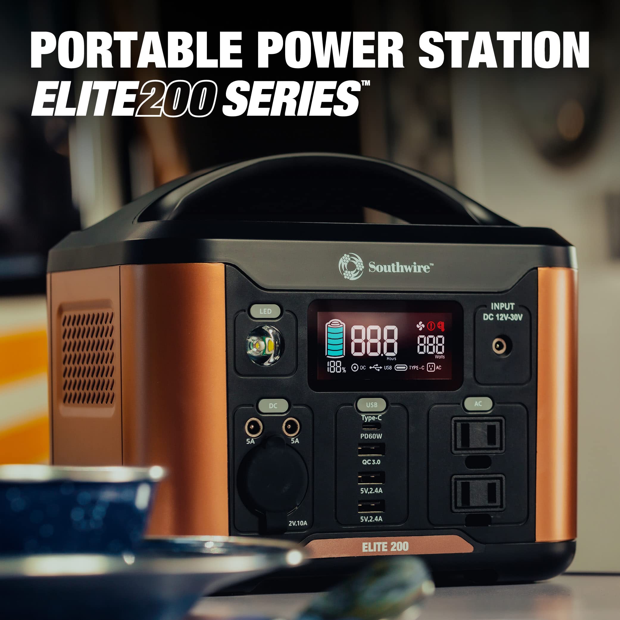 Southwire Elite 200 Series, 222Wh Backup Lithium Battery, 120V/200W Pure Sine Wave Ac Outlet, Solar Generator (Solar Panel Not I