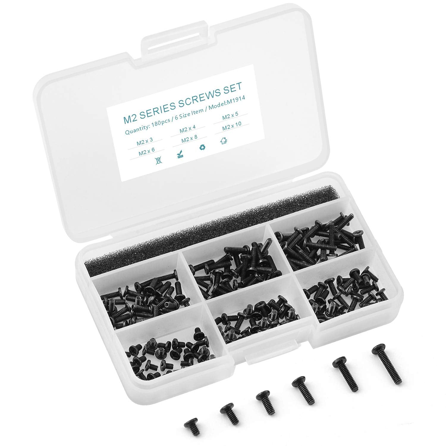 180Pcs M2.0 Series Laptop Screws Notebook Screws Set Kit For Laptop Notebook And Ssd Hdd Dvd-Rw, M2 X 3Mm/4Mm/5Mm/6Mm/8Mm/10Mm,6