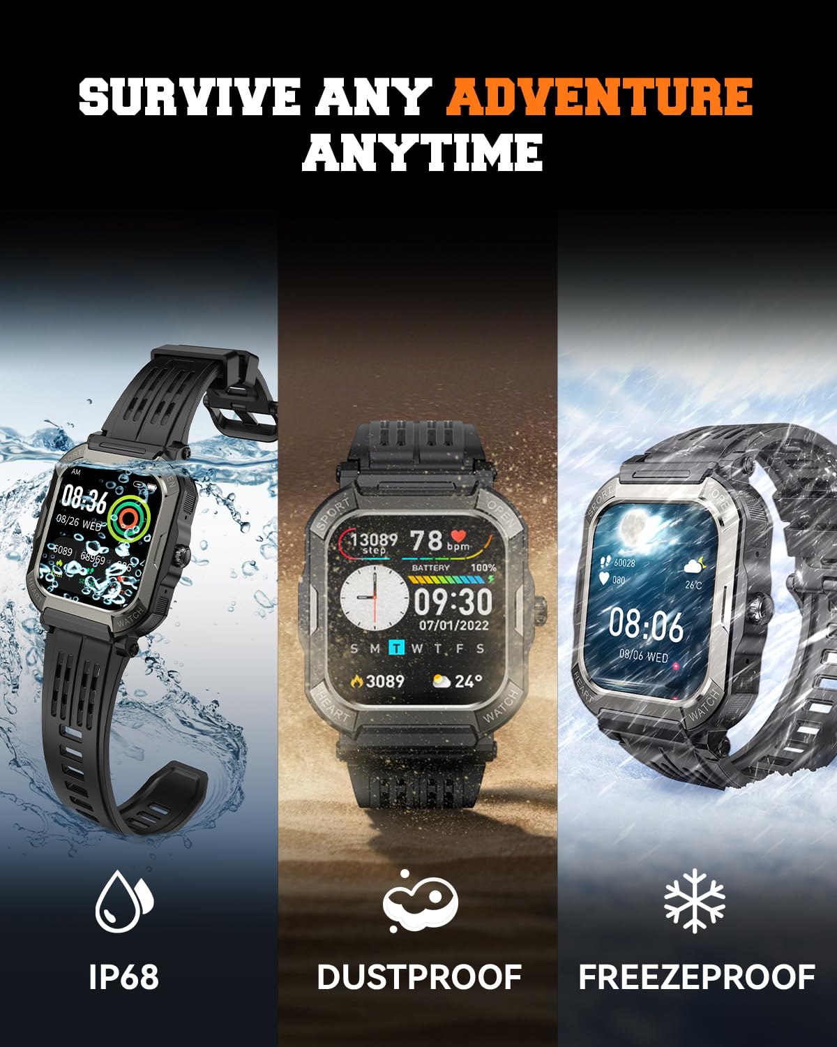 Military Smart Watches For Men (Answer/Make Calls),1.91'' Fitness Smart Watch For Android And Iphone,Ip68 Waterproof Fitness Tra