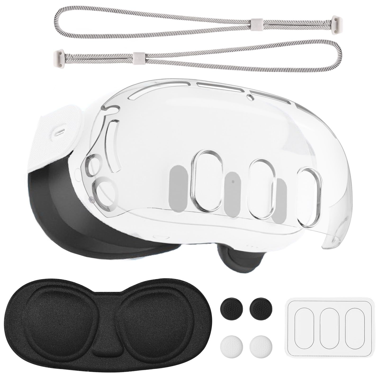 VR Accessories for Meta Quest 3, Anti-Scratch Plastic Protective Cover Shell Tempered Glass Lens Protector Joystick Caps Control