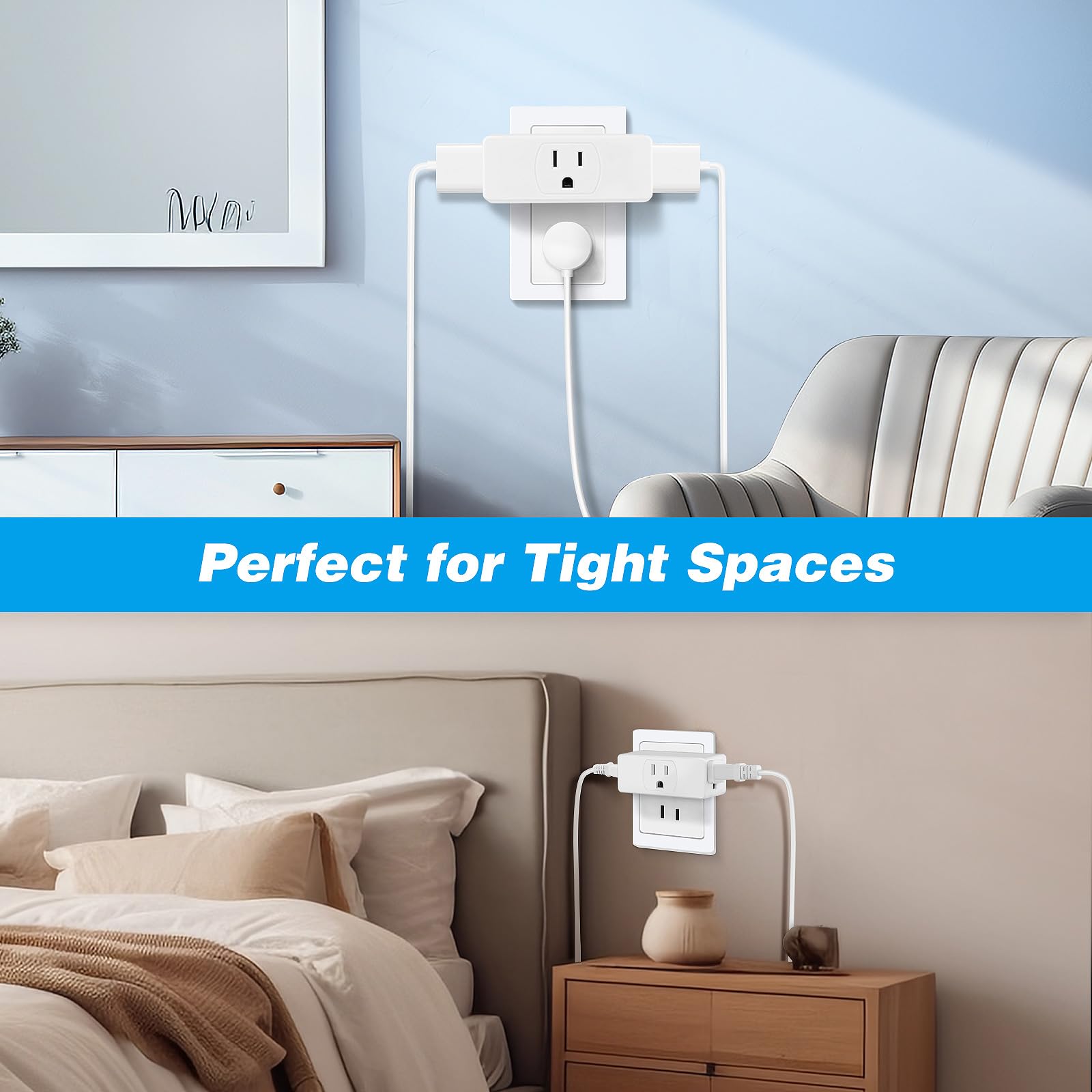 Multi Plug Outlet Extender 2Pack, Multiple Outlet Splitter, 3 Outlet Grounding Wall Adapter, Multi Plug Wall Outlet, Multiple Pl