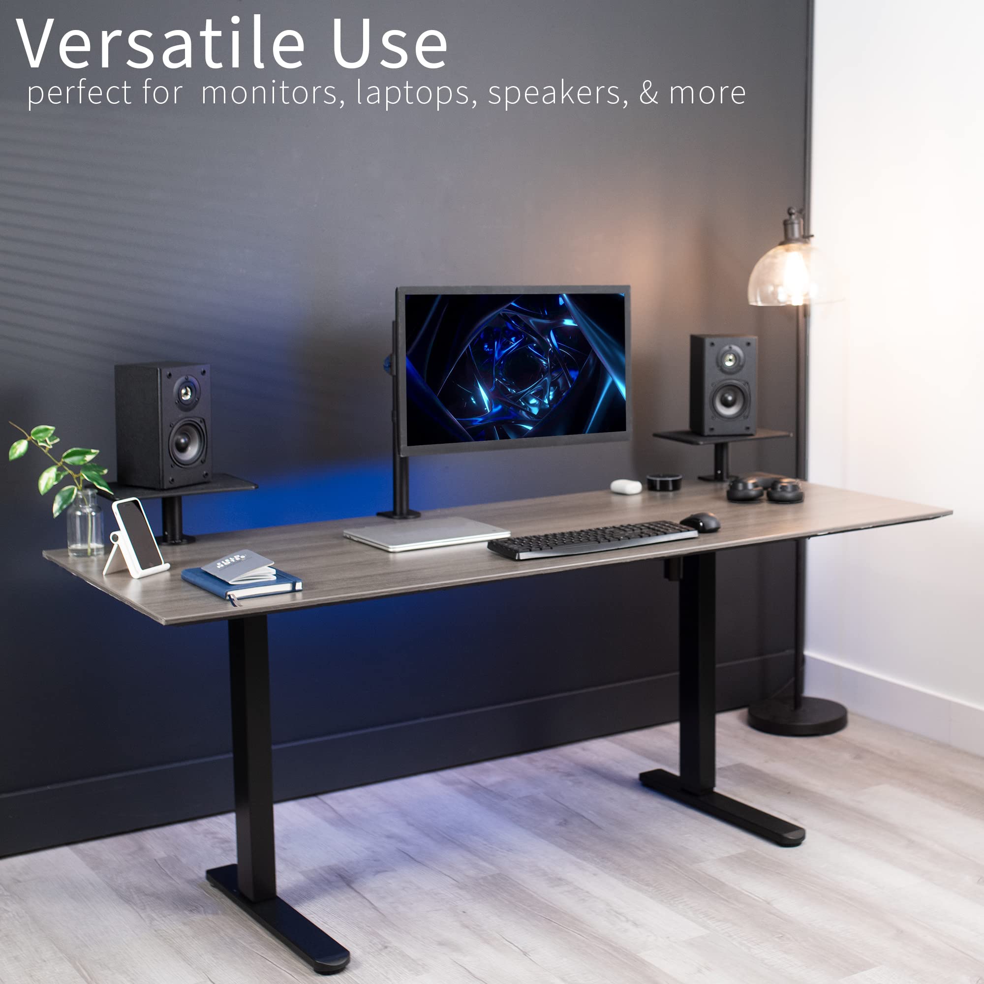 VIVO Clamp On Universal Height Adjustable Ergonomic Computer Monitor and Laptop Riser, Tabletop Desk Stand, C Clamp Design, Black, STAND V000SCB