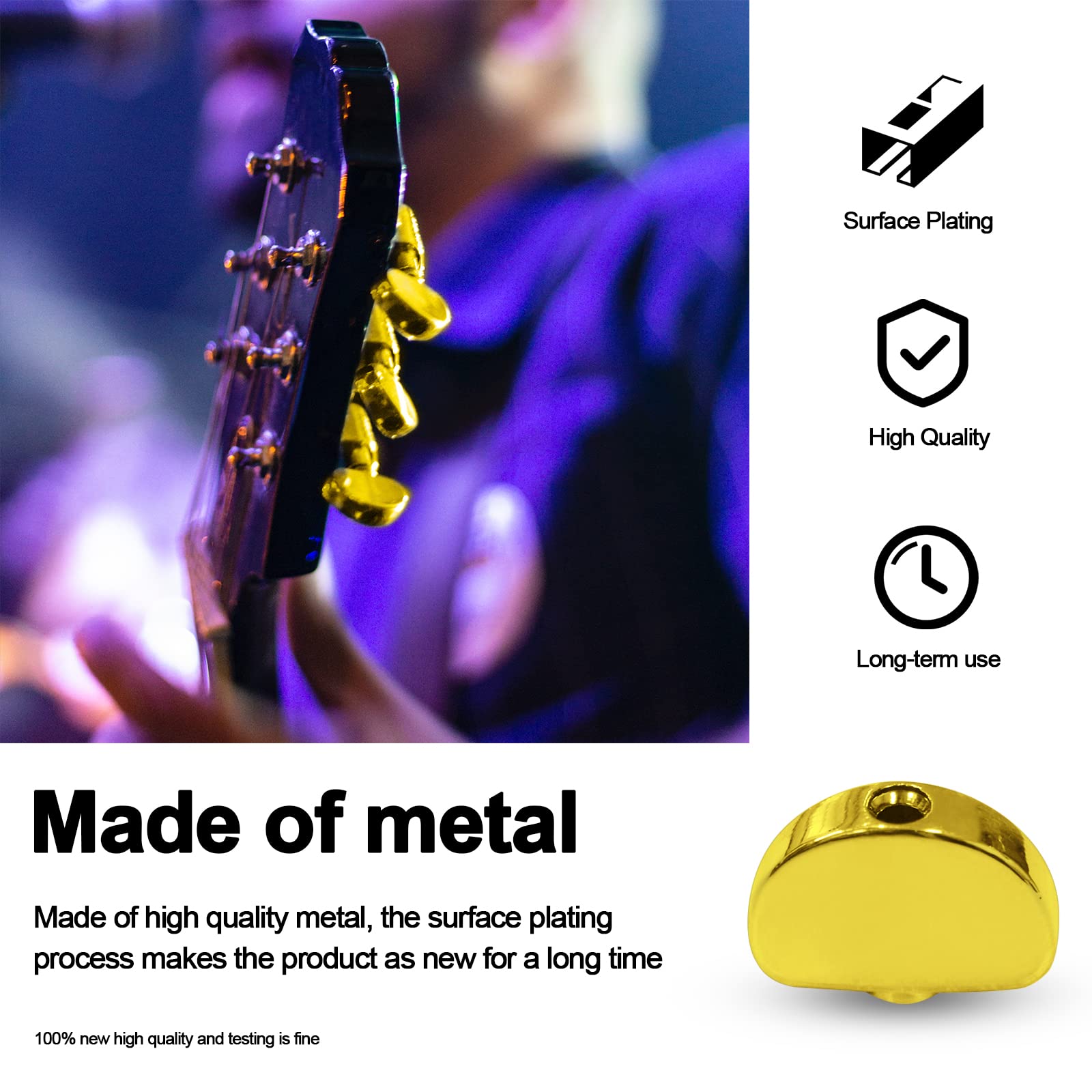 Maxcheer 6Pcs Metal Big Semicircle Guitar Tuning Pegs Tuners Machine Heads Replacement Buttons Knobs Handle (Gold)