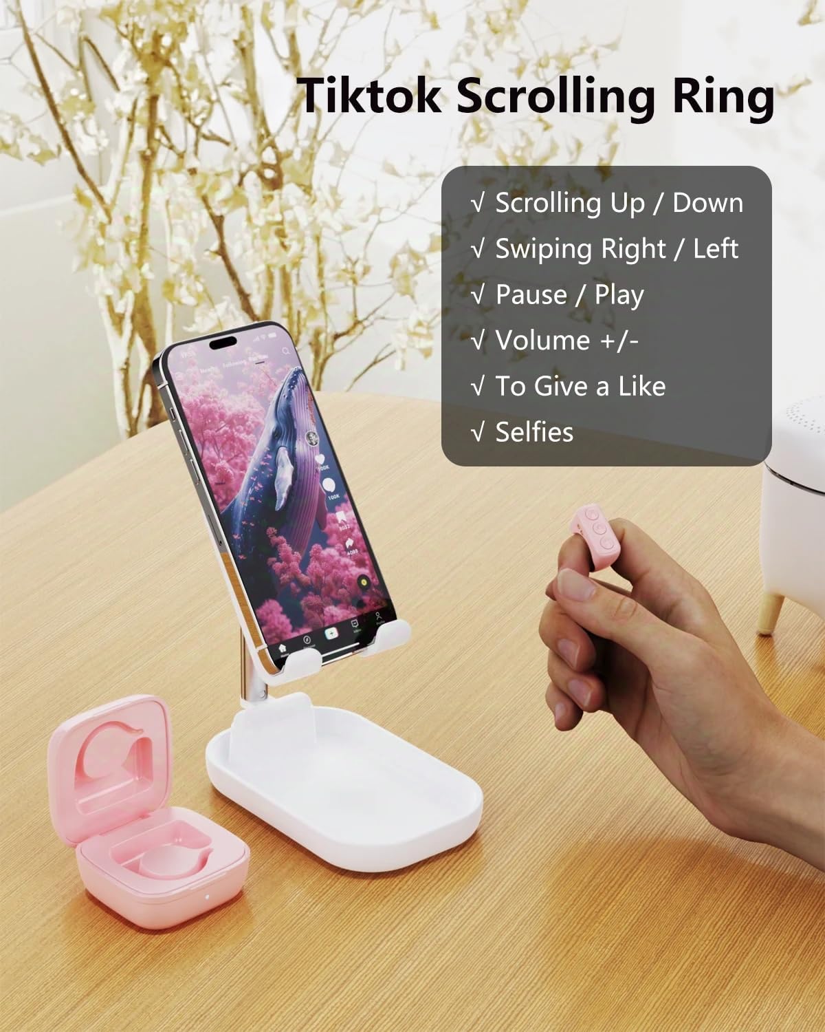 3-Link 2-Pack Tiktok Scrolling Ring Plus Version, Remote Control For Tiktok/Youtube Shorts/Instagram Reels, Bluetooth Page Turne