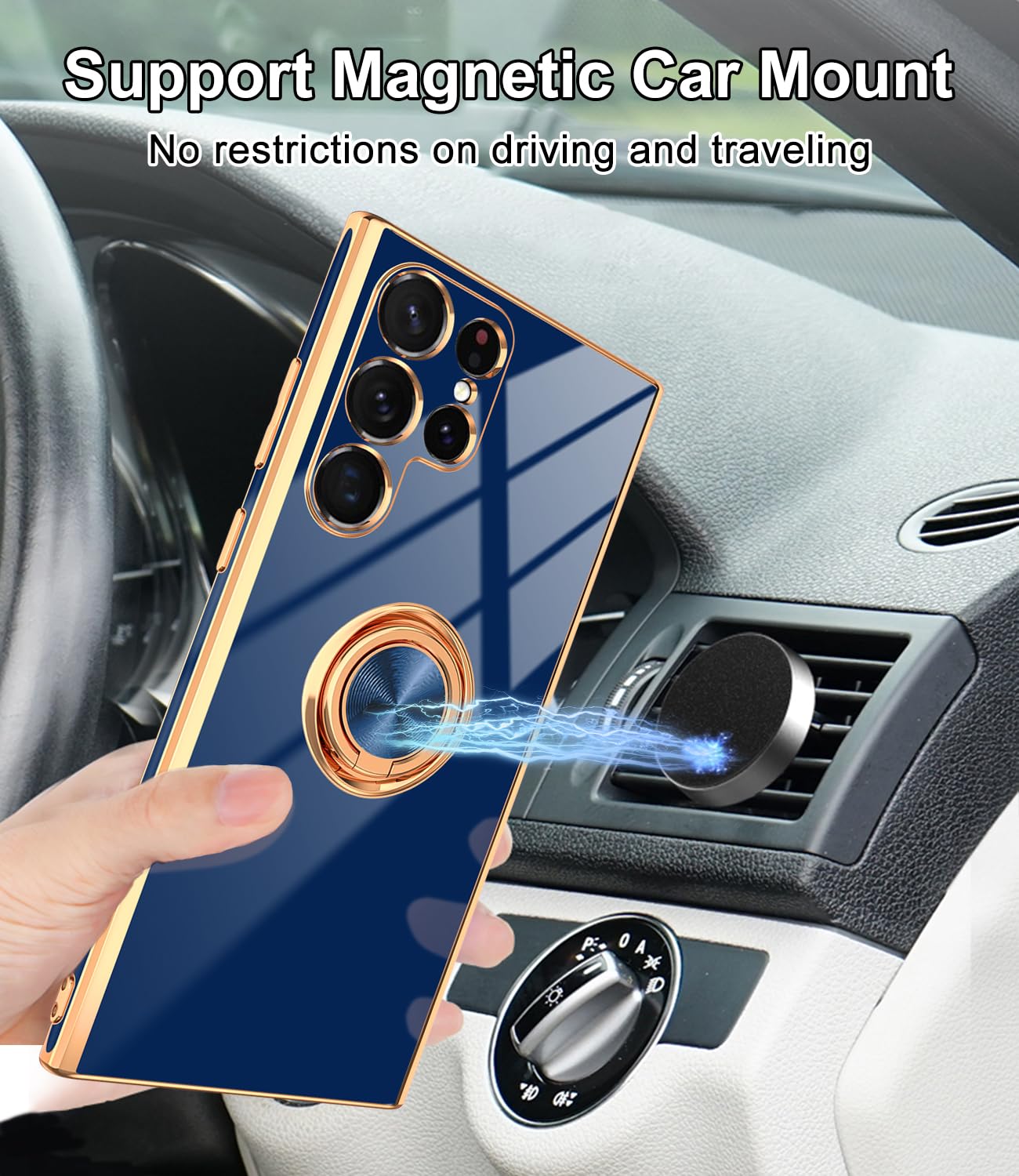 Tnarru Designed For Samsung Galaxy S22 Ultra Case With Ring Stand, Support Magnetic Car Mount Rotating Finger Holder Soft Tpu Co