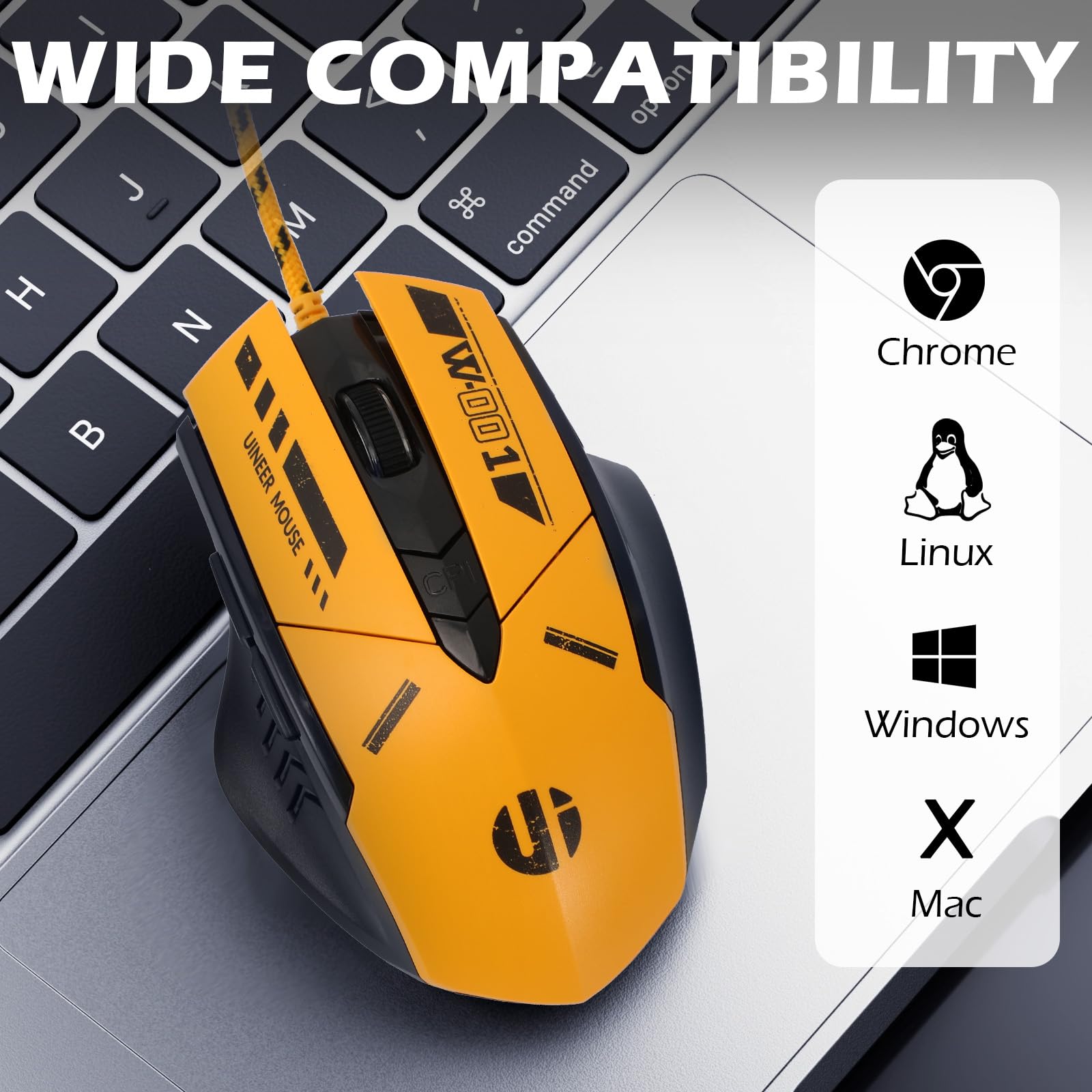 Uineer Wired Mouse Gaming, 4 Adjustable Dpi Levels, 6 Programmable Buttons, 4 Colour Auto Breathing Light, 1.5M Usb Cable   Plug