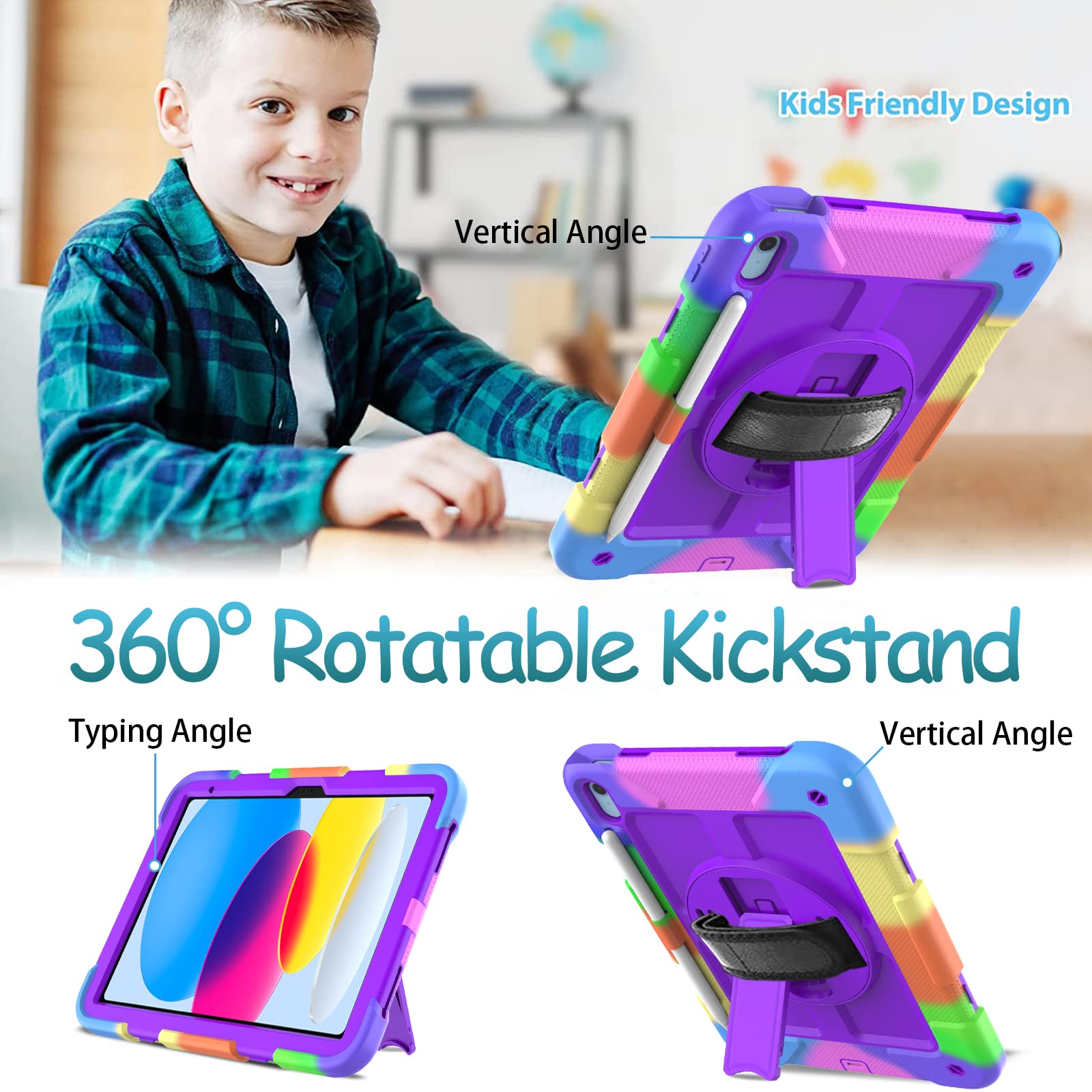 Bmouo Case For Ipad 10Th Generation Case (10.9 Inch, 2022)   With Screen Protector, Shockproof Ipad 10Th Gen Case With Rotating