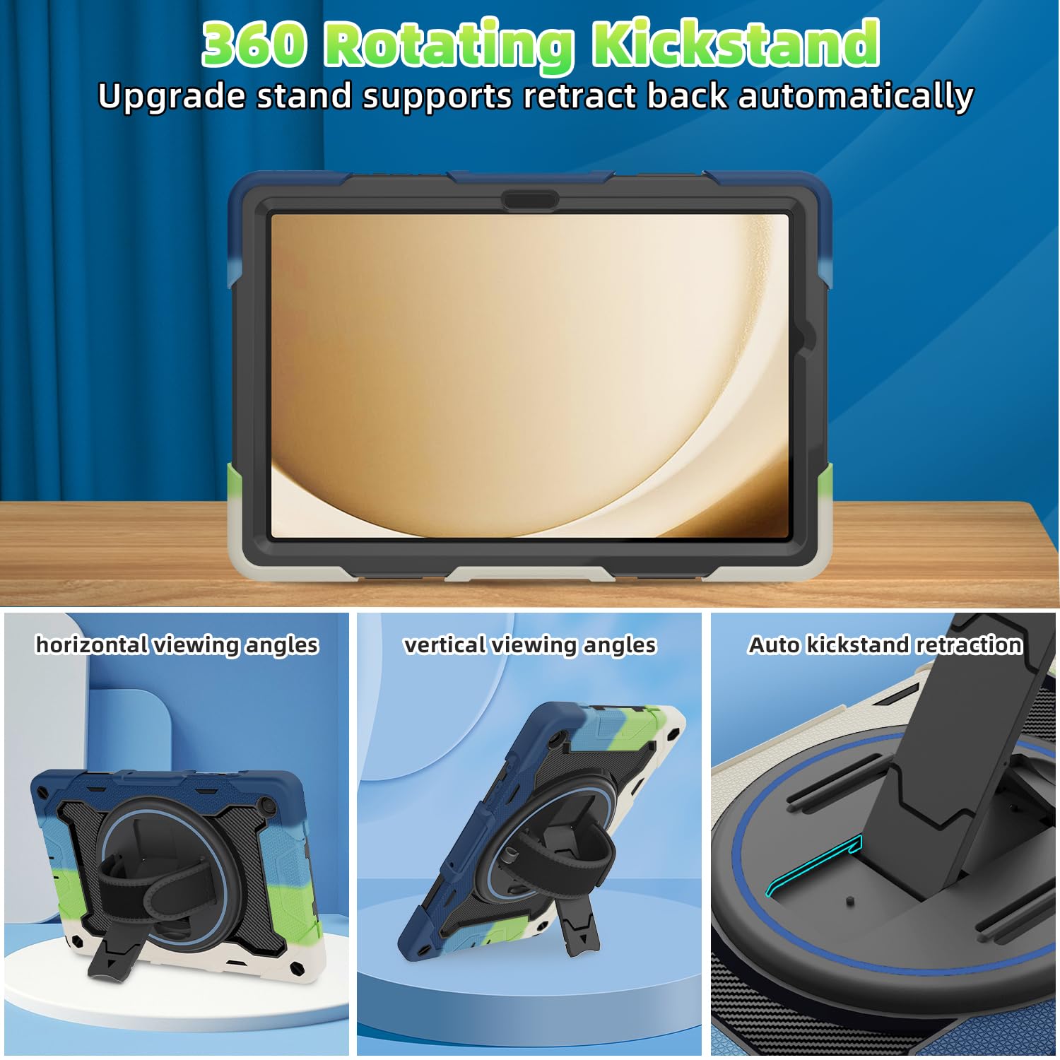 Rosrome Case For Galaxy Tab A9 Plus 5G/ A9+ (11 Inch) With Hd Screen Protector, Shoulder Strap, 360 Stand, Hand Strap |15Ft Drop