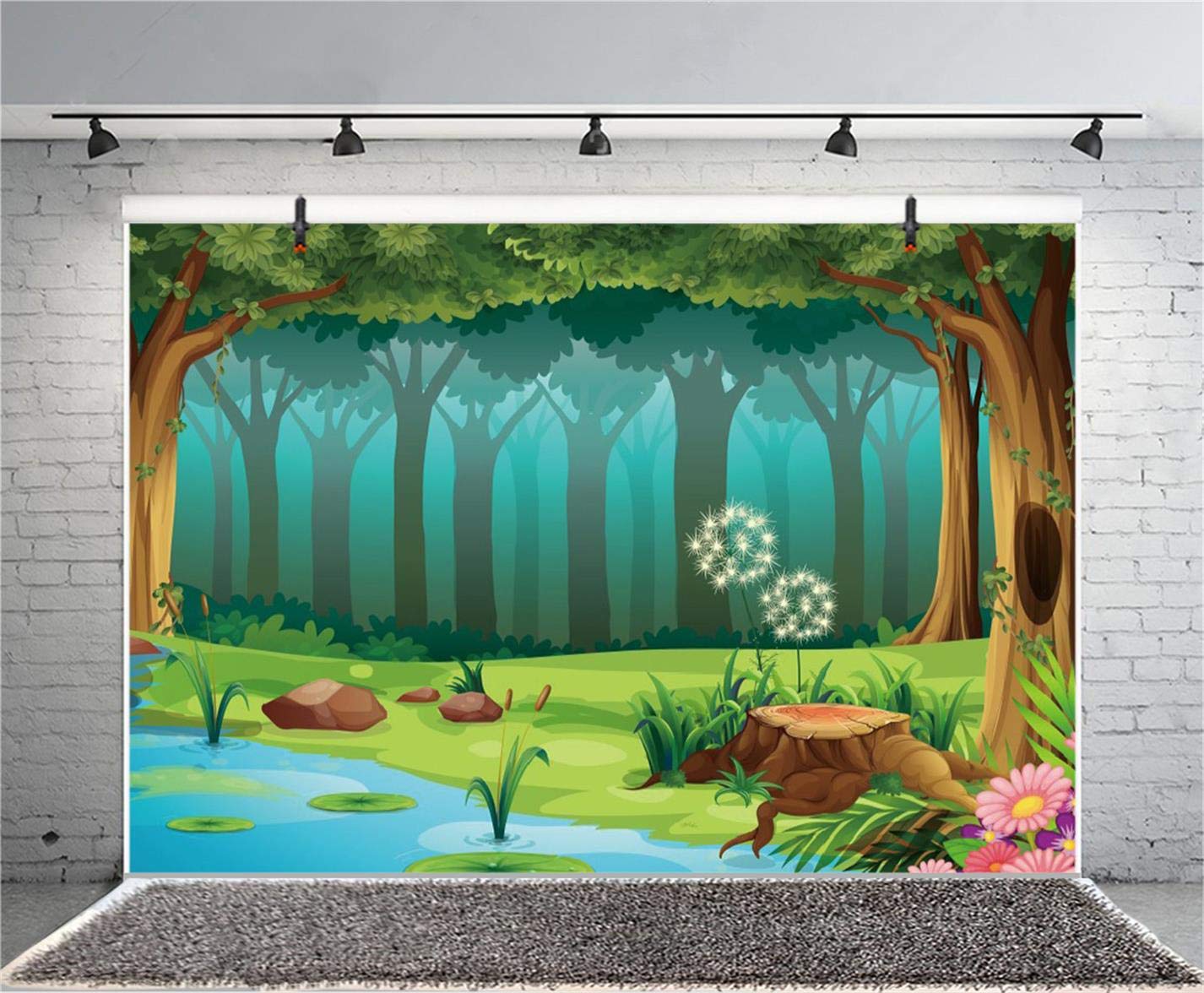 Leyiyi 7X5Ft Enchanted Forest Photography Background Fairy Tale World Woodland Spring Floal Flowers River Cartoon Banner Backdro