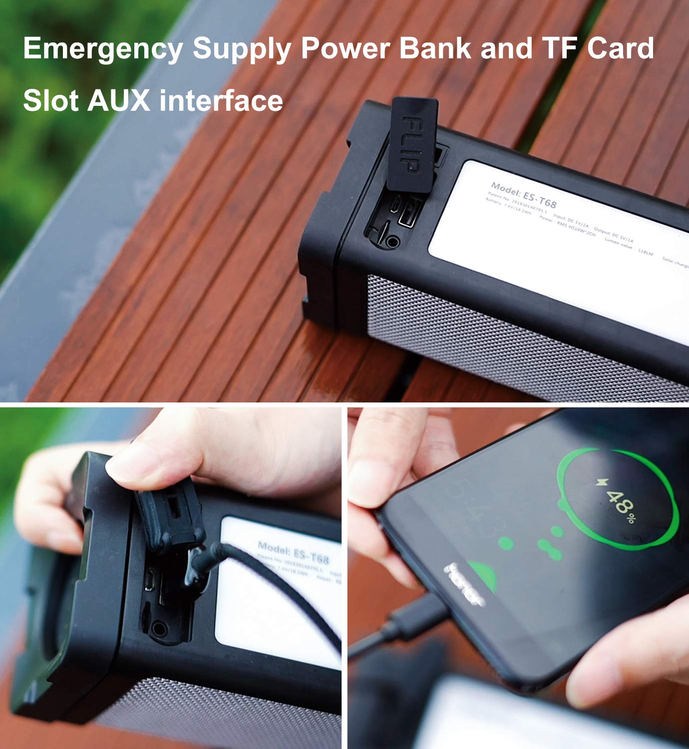 Abfoce Solar Bluetooth Speaker,Ipx7 Waterproof Portable 20W Rich Bass,With 27 Led Lights, 5000Mah Battery,Mic,Tf Card,For Outdoo