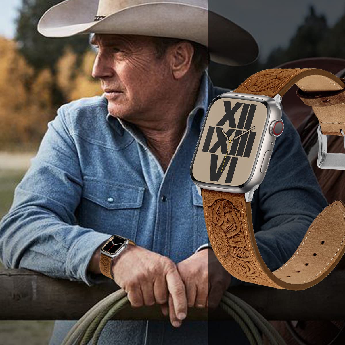 Deeplus For Apple Watch Band 41 Mm / 40 Mm / 38 Mm Series 8/7/Se/6/5/4/3/2/1,Sunflower Tooled Leather Cowboy Replacement Western