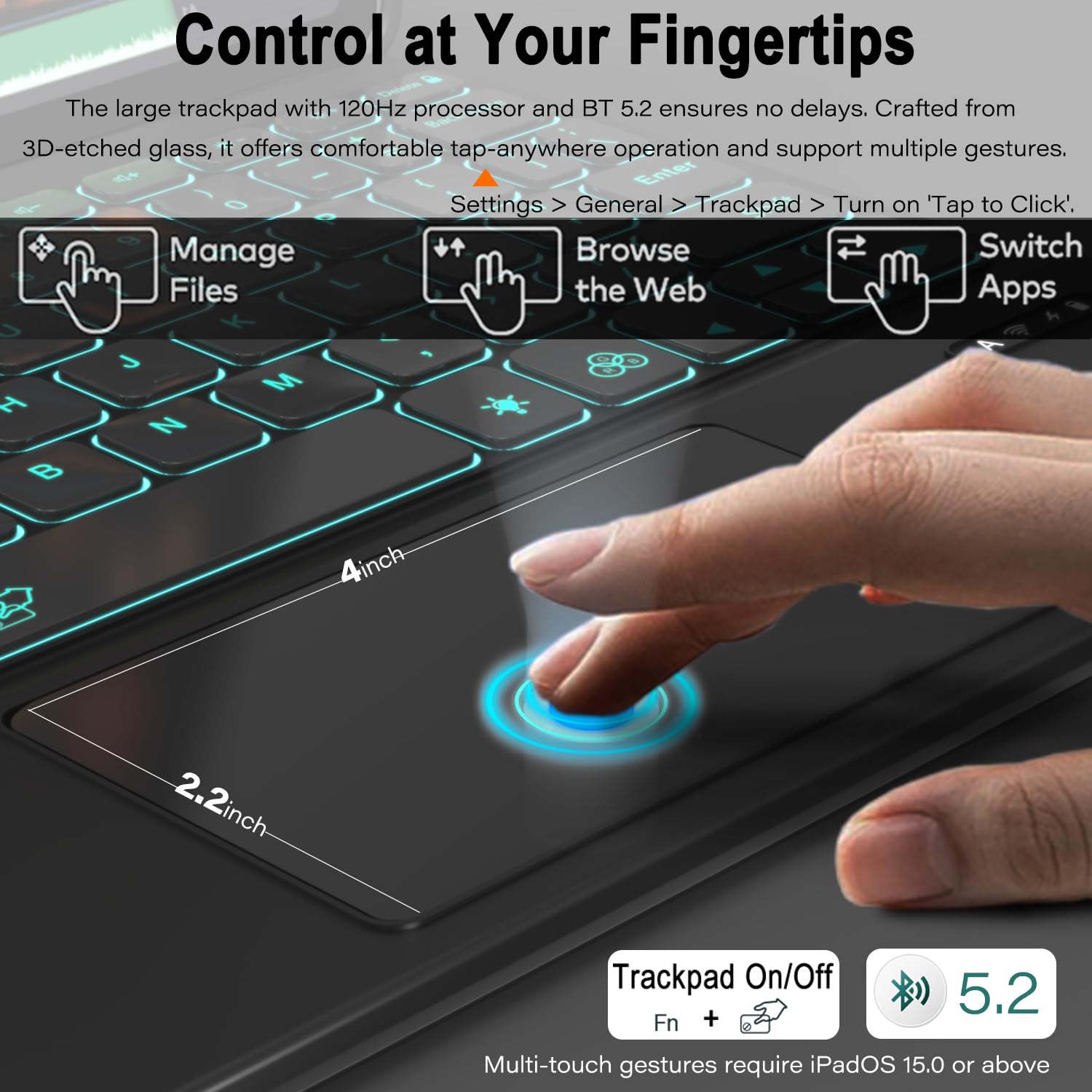 Zenlu Ipad 10Th Generation Case With Keyboard Detachable, Rugged Protective Case With 7 Color Backlit Keyboard, Multi Touch Trac