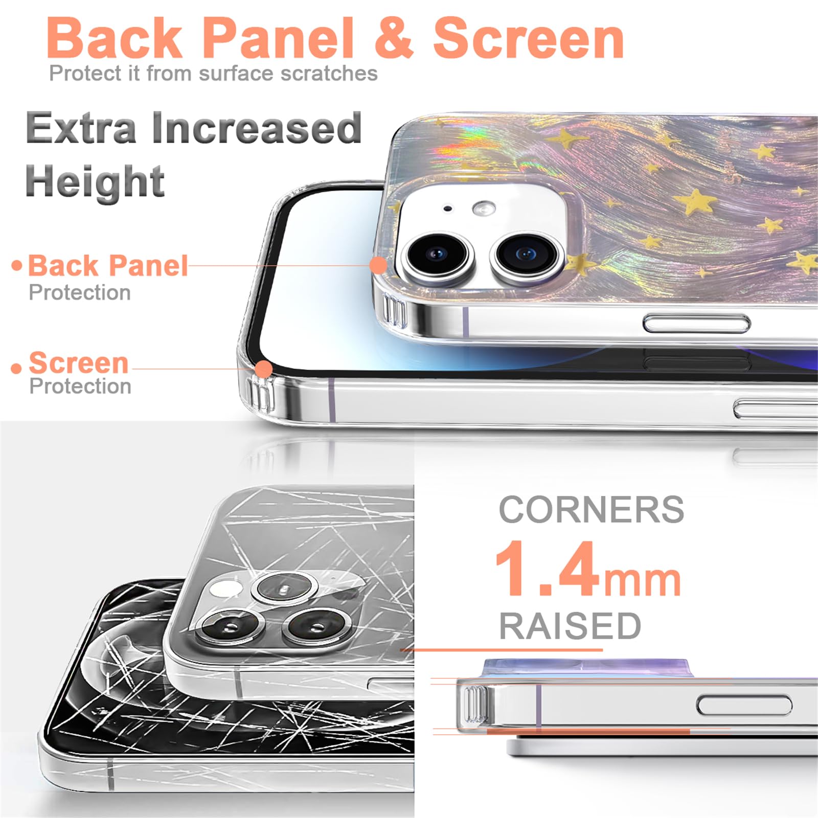 I Mgae In Ar Phone Hard Case Compatible With Iphone 12 Case & Iphone 12 Pro Case Slim Holographic Shiny Fade Star Women Girls, H