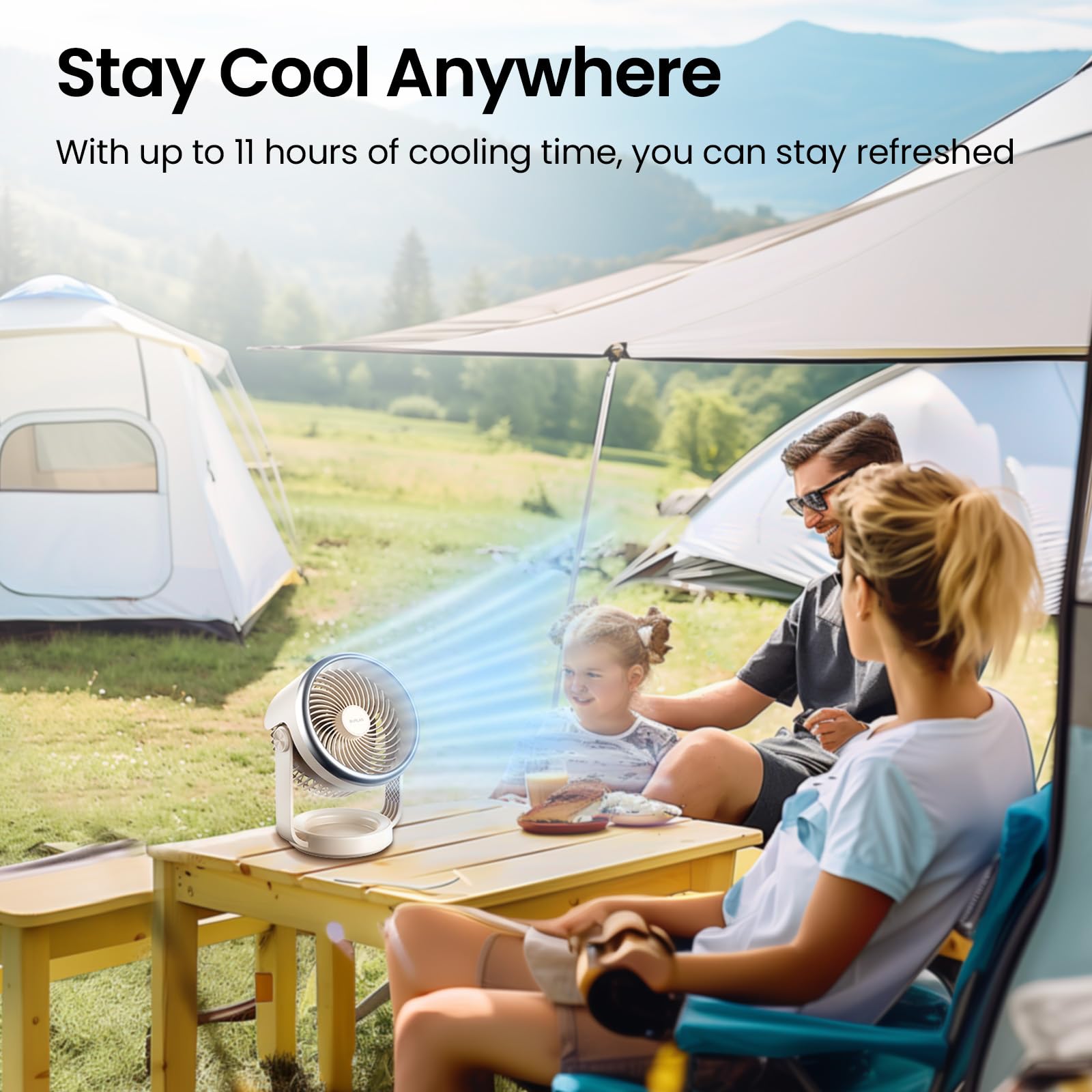 BURLAN 10 Inch Desk Fan - Quiet Air Circulator, Portable USB Rechargeable, Strong 70ft Airflow, Medium Size, A-White, Model N701