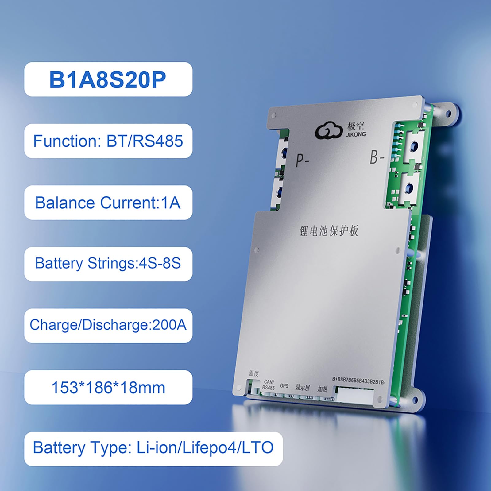 Jkbms Smart Bms 4S 8S 12V 24V 200A 1A Active Balance Build In Bluetooth With Can Rs485 Pcb Battery Protection Board For Lifepo4