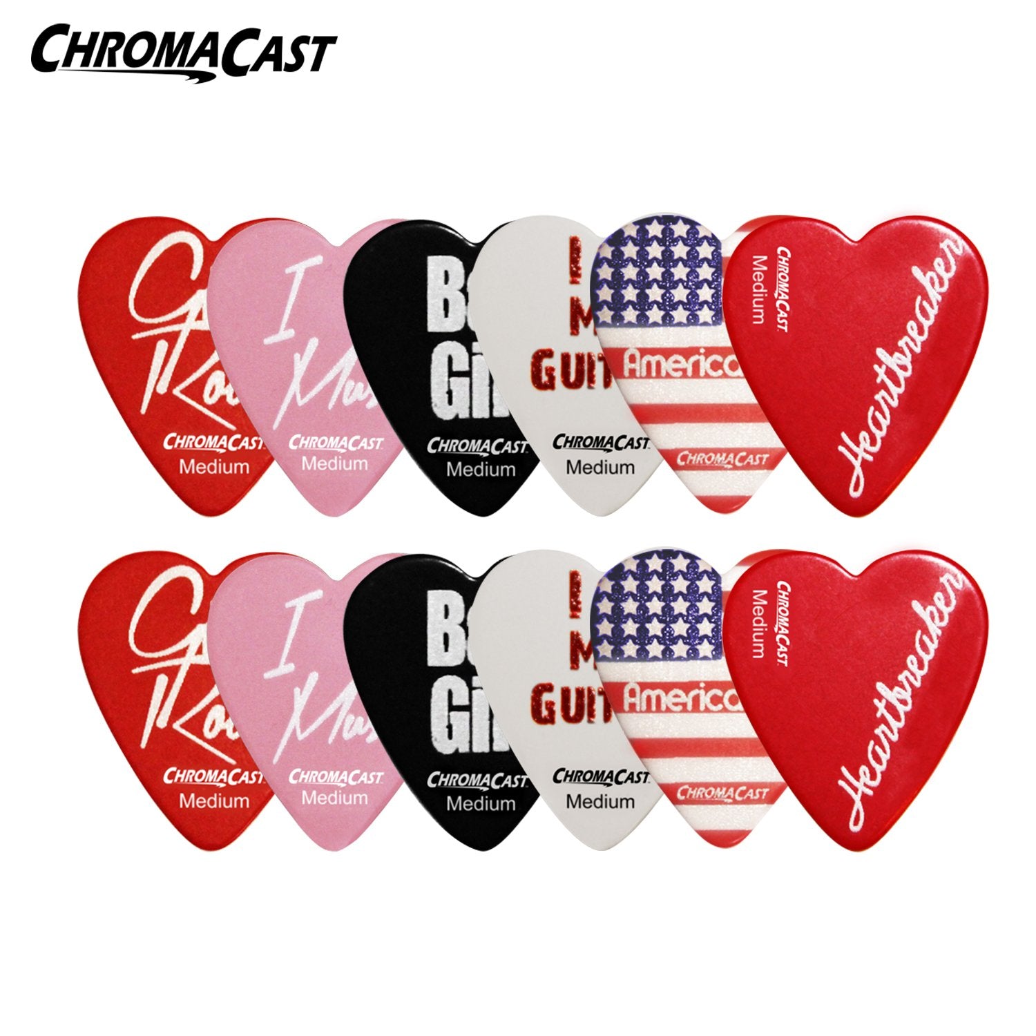 ChromaCast CC-HS-M Heart Shaped Picks, Medium, 12-Pack