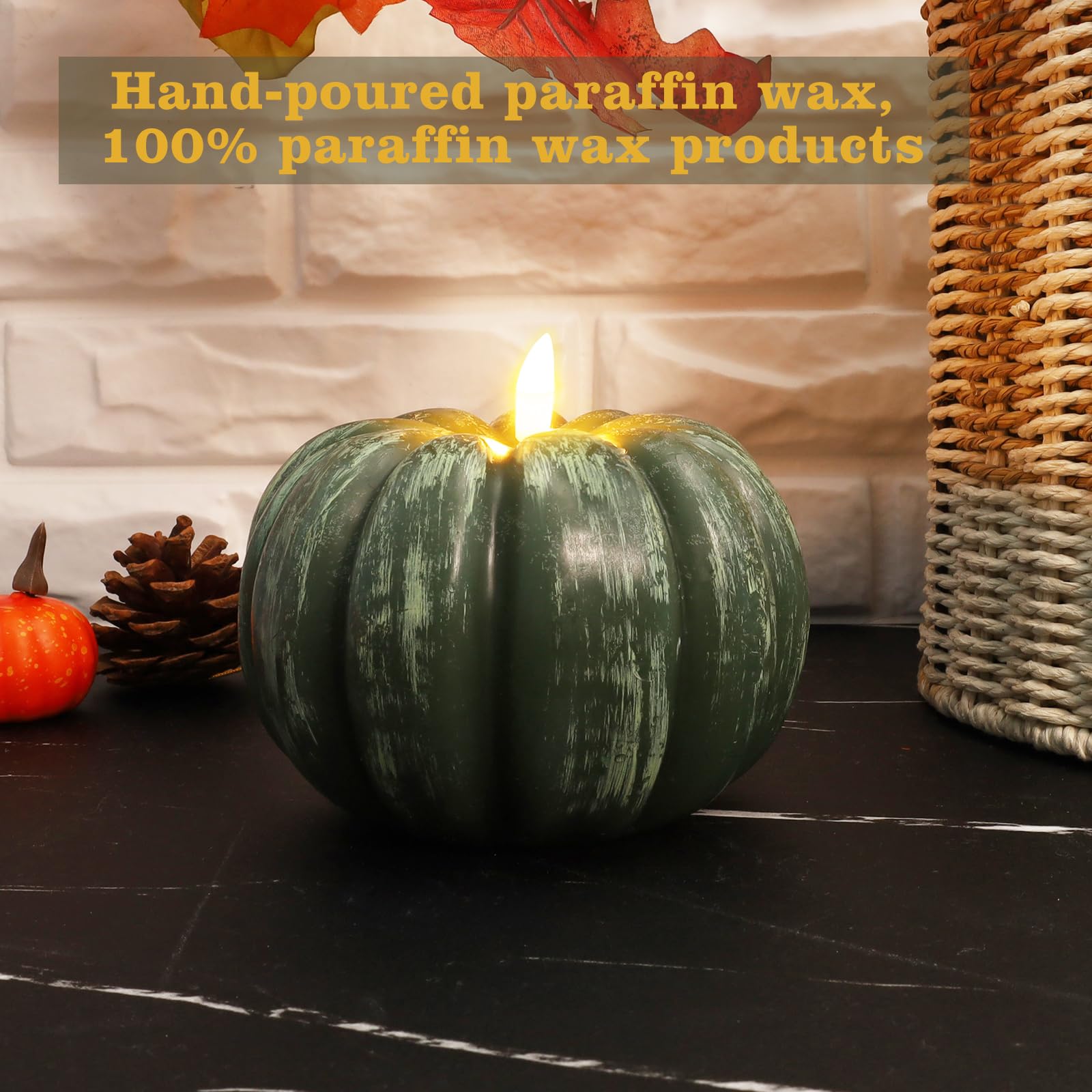 Rgqsun [Timer] Fall Pumpkin Flameless Candles Flickering Led Candles Battery Operated Pumpkin Lights Fall Table Decor For Home,H