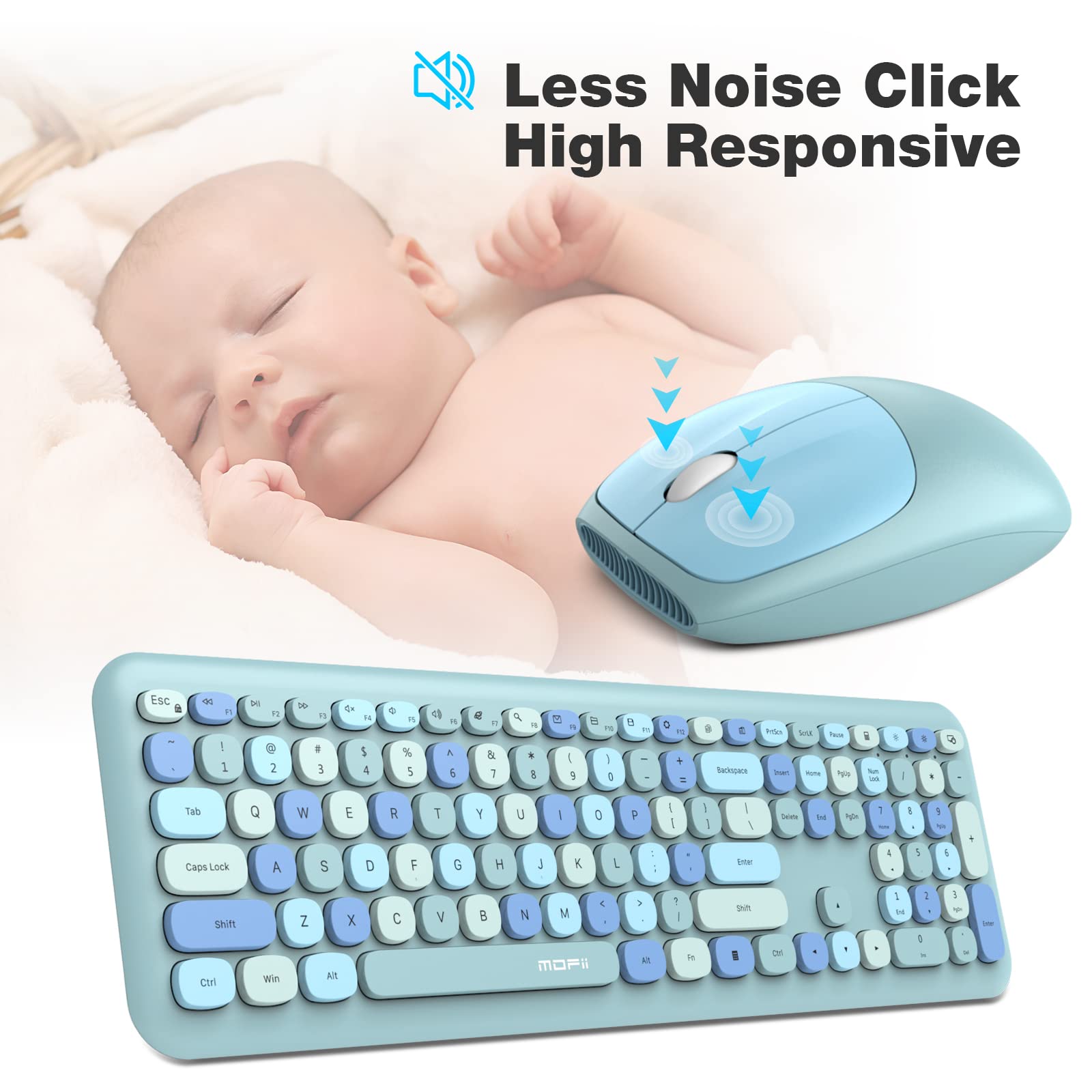 Mofii Wireless Keyboard And Mouse Combo Silent, Slim Compact 2.4G Usb Full Size, Cute 110 Keys Keyboard For Pc, Notebook, Macboo