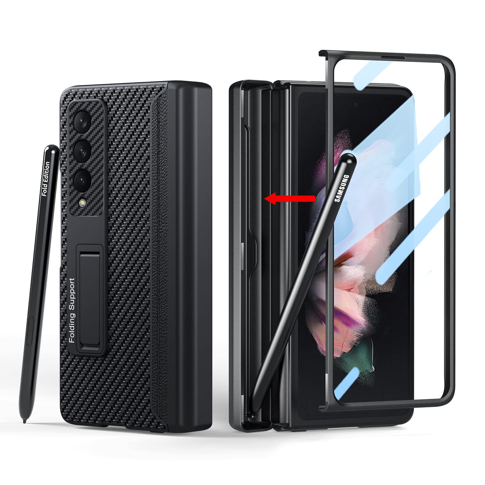 [Updated Version] Libeagle Compatible With Samsung Galaxy Z Fold 3 Case [Built In Hidden S Pen Holder To Avoid Pen Lost][Leather