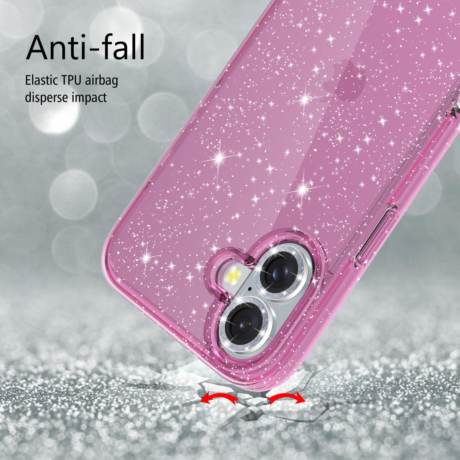 Jasmeas Glitter Case For Iphone 16, With [2 Pack] Screen Protector & [2 Pack] Camera Lens Protector Sparkle Pc Hard Soft Tpu Sil
