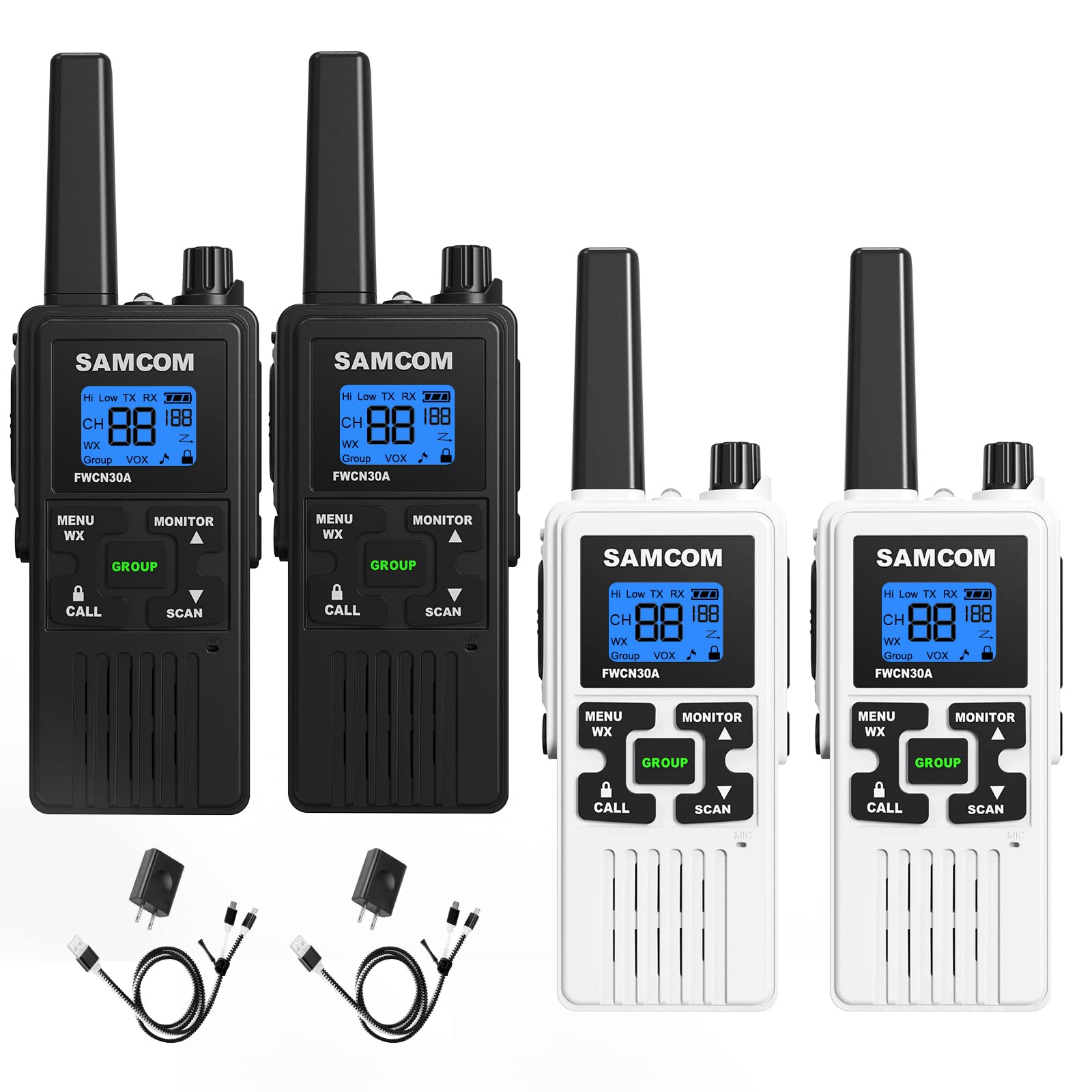 4 Long Range Walkie Talkies Rechargeable For Adults Samcom Noaa 2 Way Radios Walkie Talkies  Frs Two Way Radios With Earpiece Group Call Flashlight Vox Scan Noaa Weather Alert And Usb Charger Battery