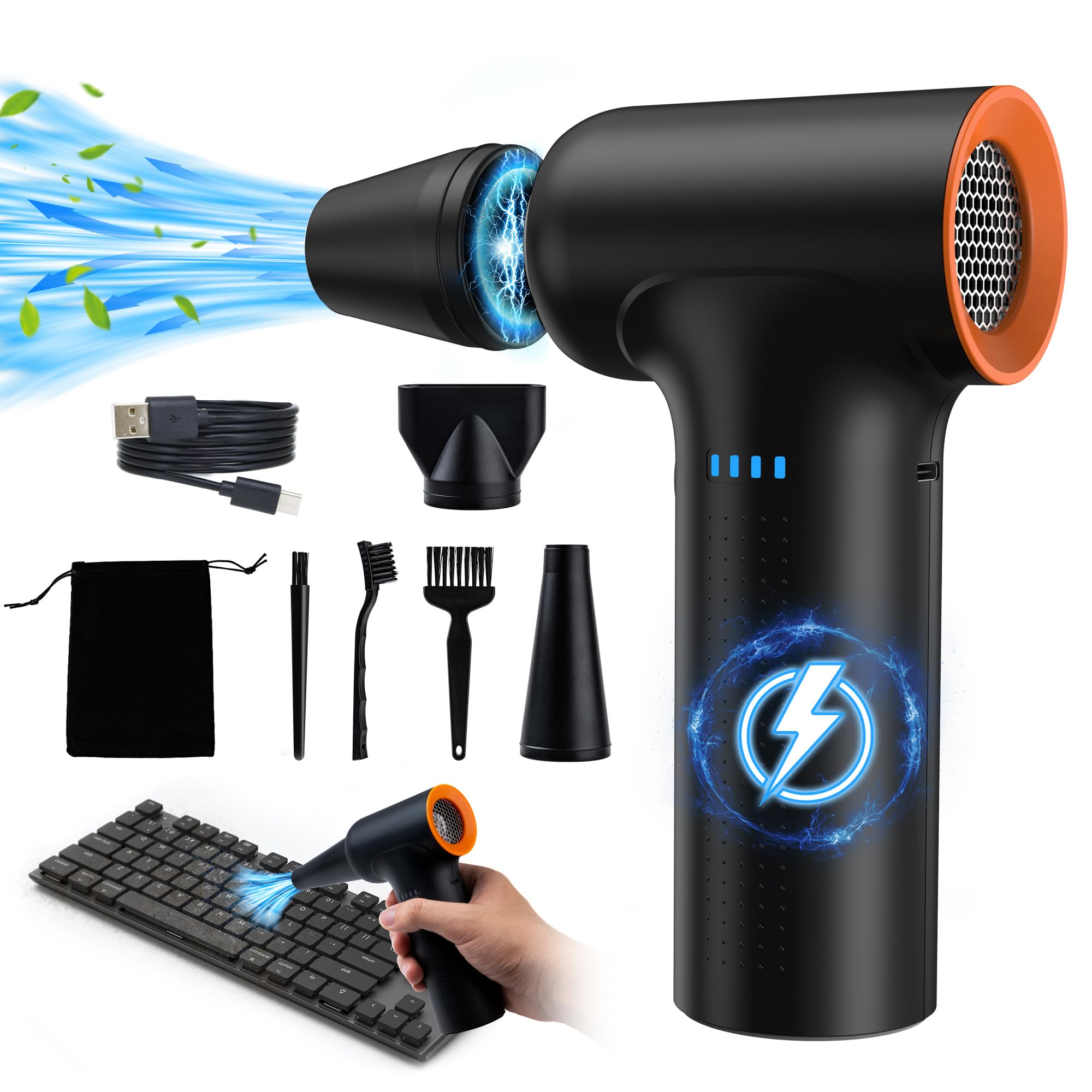 YEAHCO Compressed Air Duster - High Speed 300000RPM Electric Air Duster,120M/S 3 Gear 10000mAh Rechargeable Cordless Air Blower 