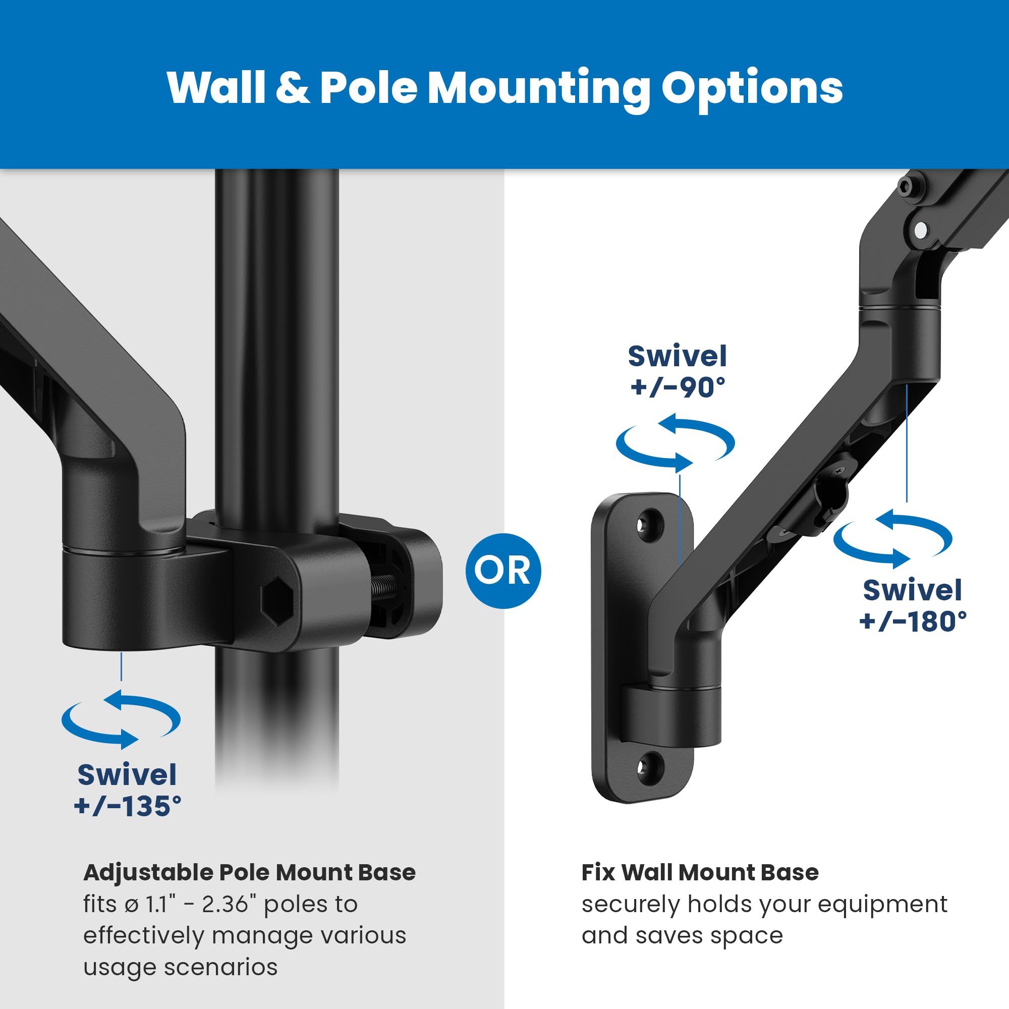 Mount It! Ergonomic Laptop Arm for Wall or Pole Mounting, Full Motion Adjustments, Versatile Design, Easy Installation