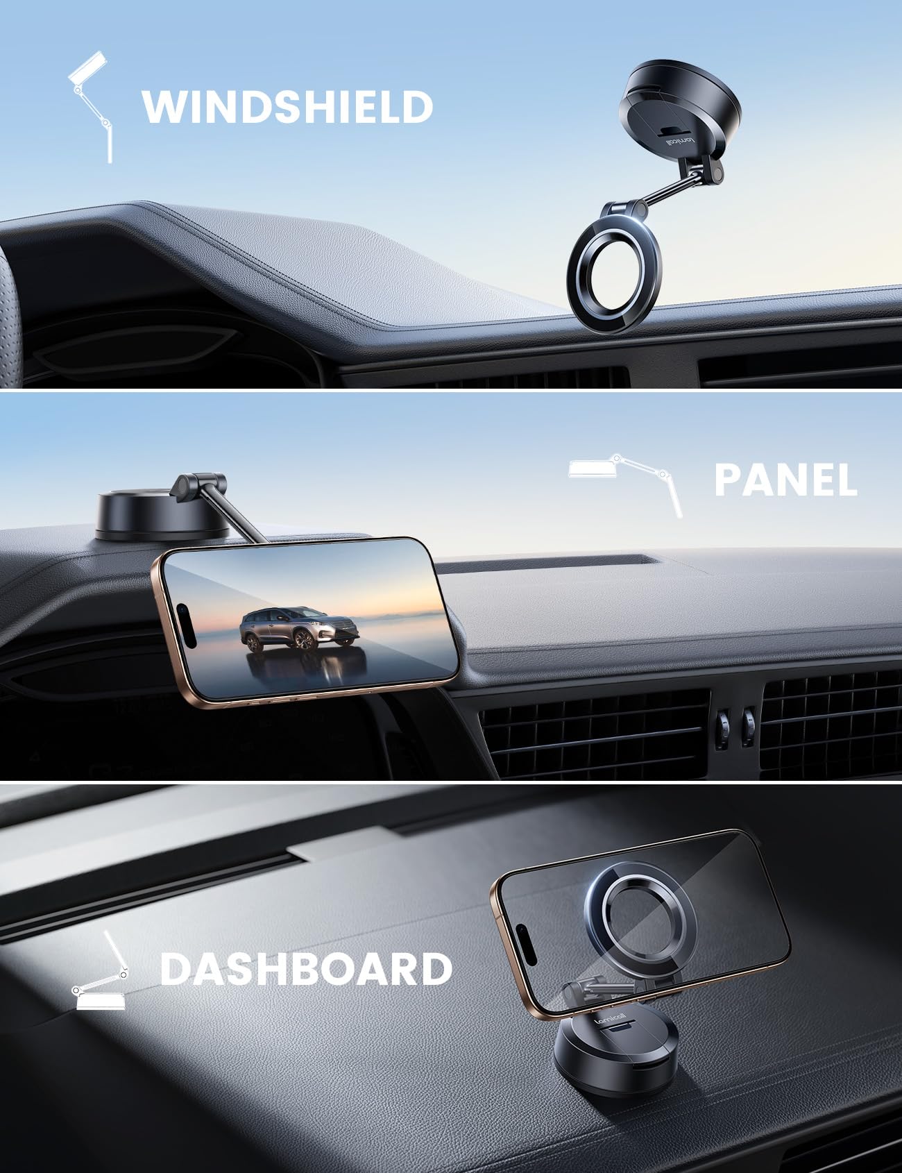 Lamicall For Magsafe Car Mount [70Lbs Powerful Suction] Magnetic Phone Holder For Car, 360 Rotation Suction Cup Phone Mount Dash