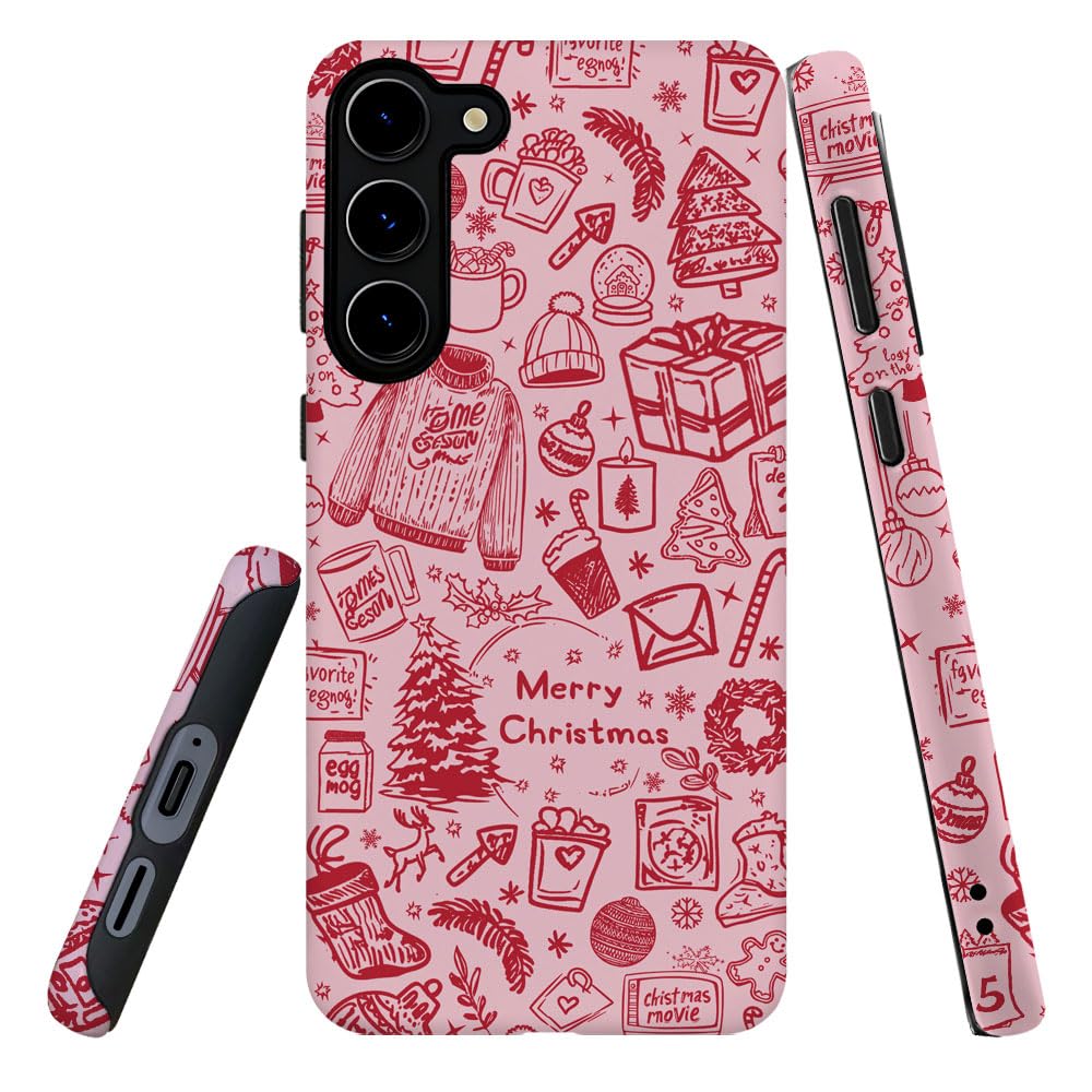 DJSOK Compatible with Samsung Galaxy S23 Plus,Frosted PC Anti-Scratch Shockproof Case - Christmas Red Hat Tree