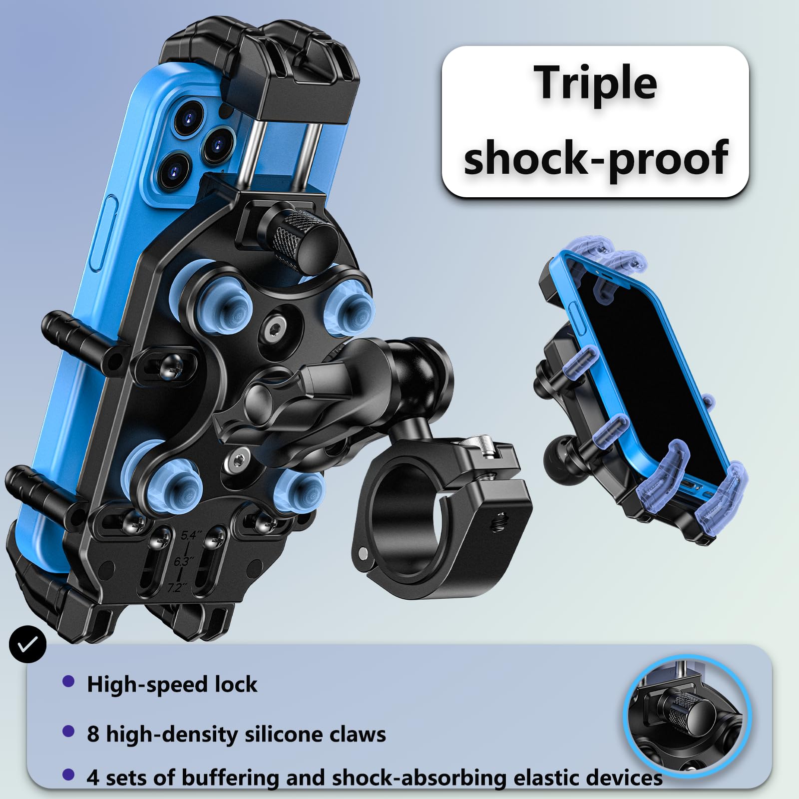 Loktenwo Motorcycle Phone Mount With Vibration Dampener & Secure Lock [ Metal Arm & Handlebar Mounting Base] Anti-Theft Motorcyc