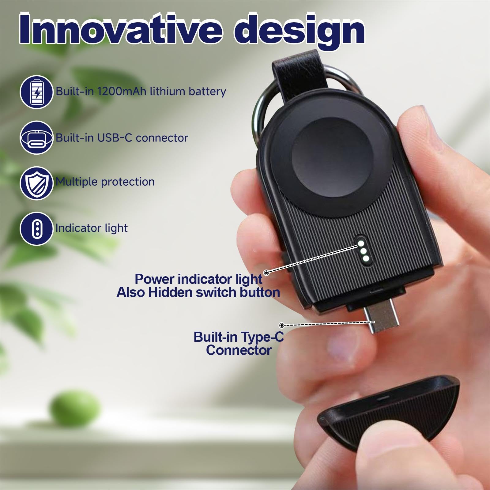 Portable Charger For Apple Watch,1200Mah Power Bank Magnetic Iwatch Charger Keychain Style Wireless Usb-C Travel Essential Fast