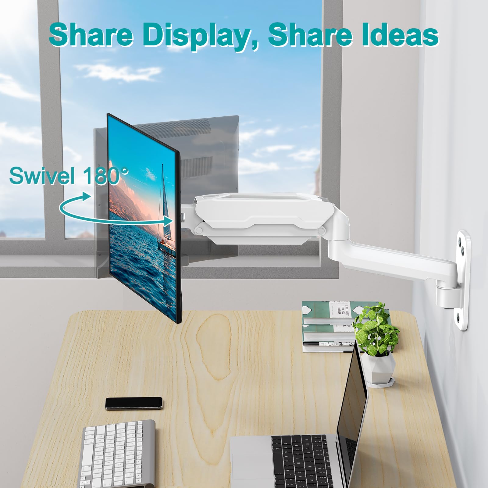 Mount Pro Single Monitor Wall Mount For 13 To 32 Inch Computer Screens, Gas Spring Arm Holds Up To 17.6Lbs, Full Motion Adjustab