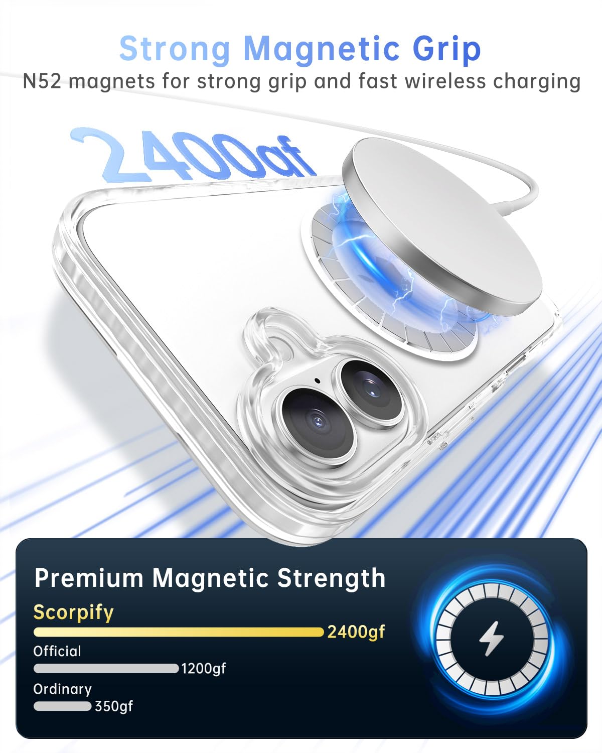 Scorpify For Iphone 16 Case [Compatible With Magsafe] With Magnetic Clear Design, [Non Yellowing] Shockproof Phone Cover For Men