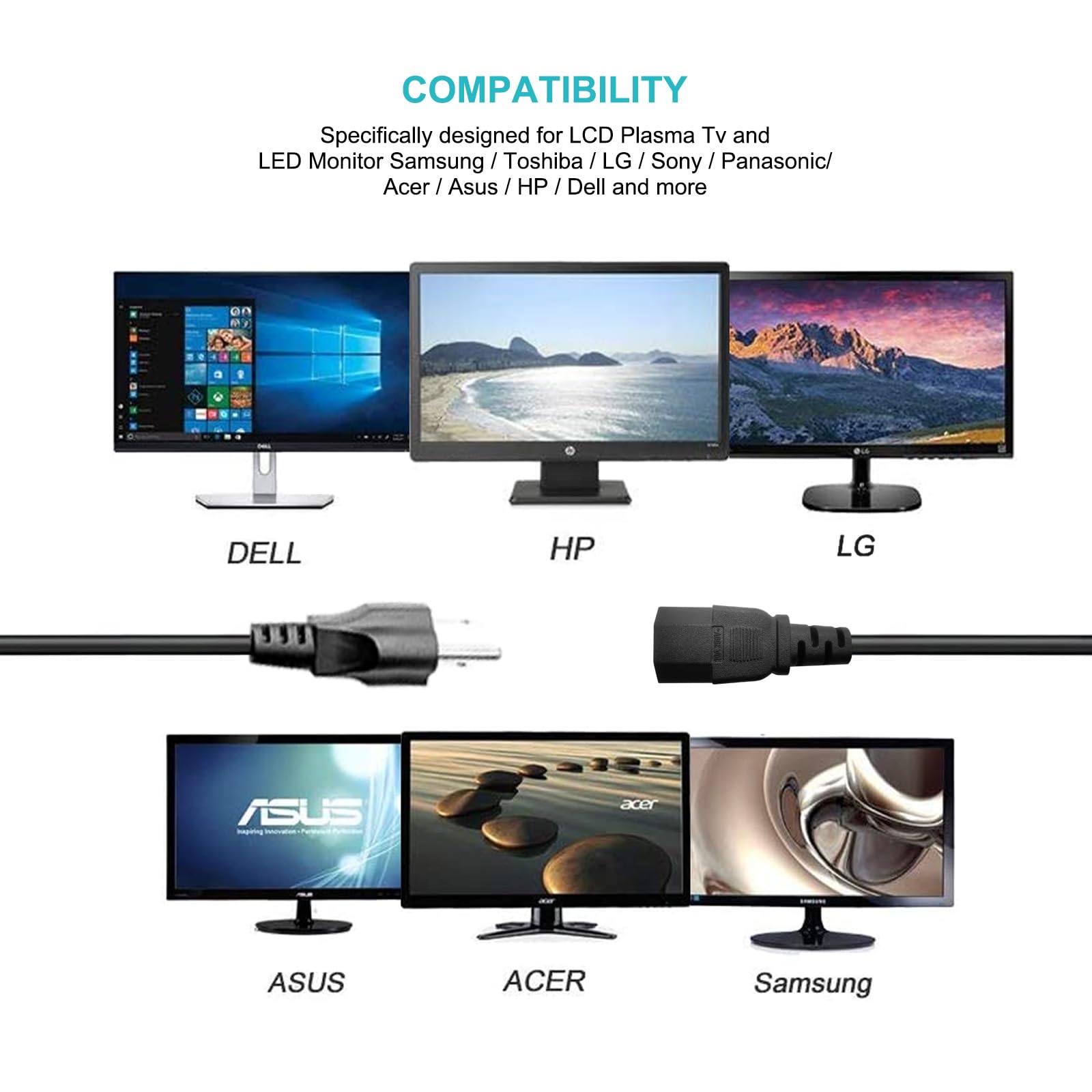 13.2Ft Universal 3 Prong Ac Treadmills Power Cord For Horizon Fitness Treadmills Ellipticals, Superfit, Bowflex Treadmills, Sole Treadmills,Goplus,Optoma Projector,Amplifier Power Cable Replacement