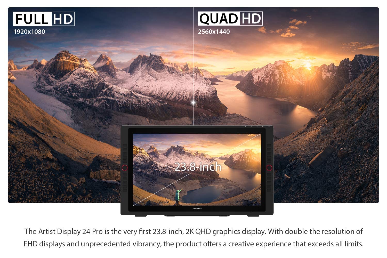 Xppen Artist24 Pro 23.8 Inch Drawing Monitor 2K Qhd Drawing Pen Display With 20 Customizable Shortcut Keys And Tilt Suppported P