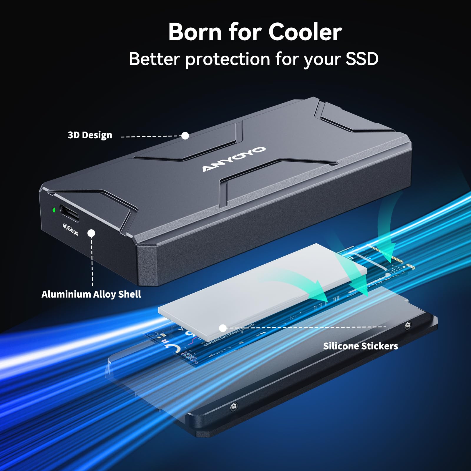 Anyoyo 40Gbps M.2 Nvme Ssd Enclosure, Tool Free Installation, Aluminum Usb 4.0 M.2 Nvme Ssd Enclosure With Thunderbolt 4 Cable C