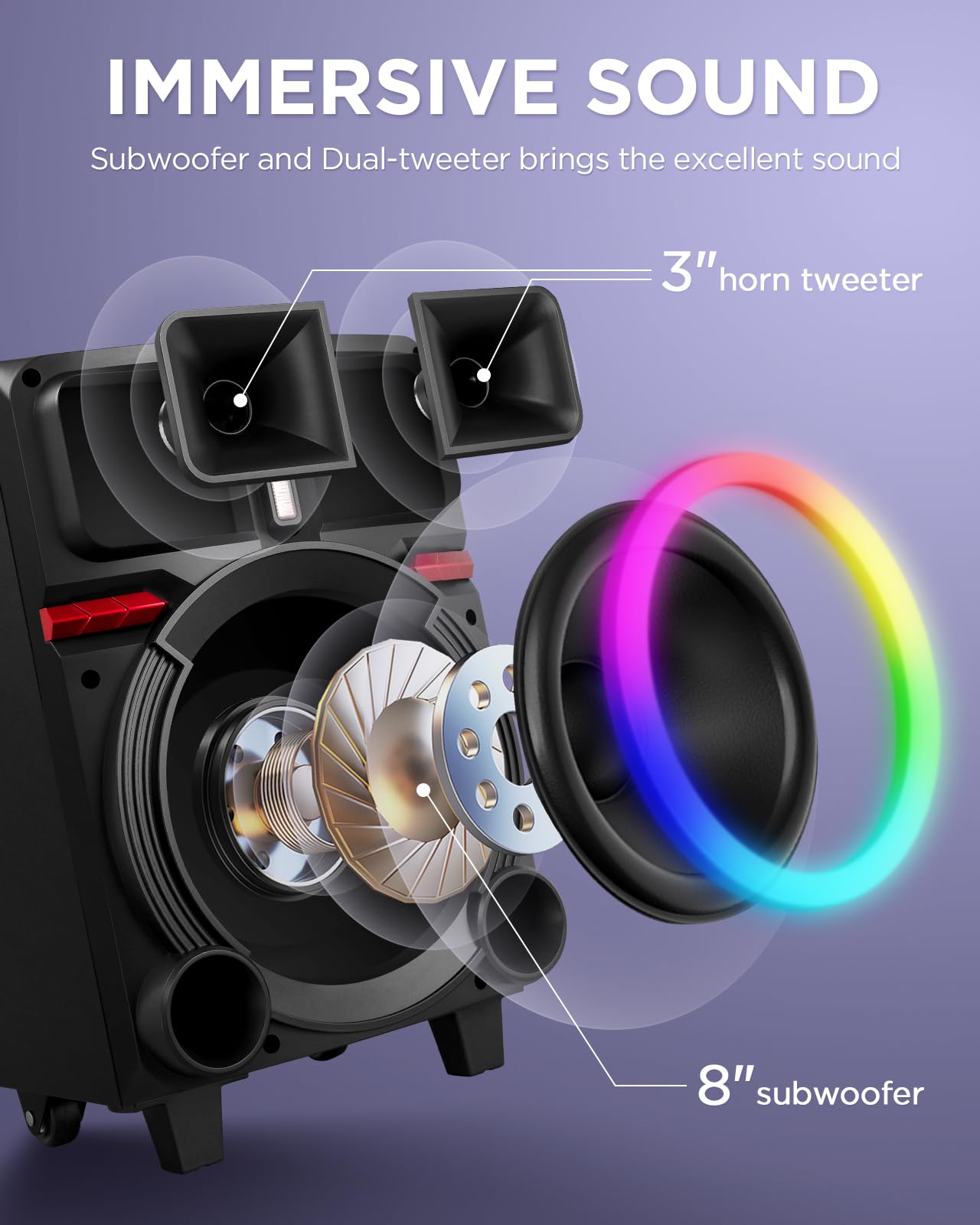 Karaoke Machine With 2 Wireless Microphones For Adults Kids, Portable Rechargable Pa System With Holder, Bluetooth Speaker With