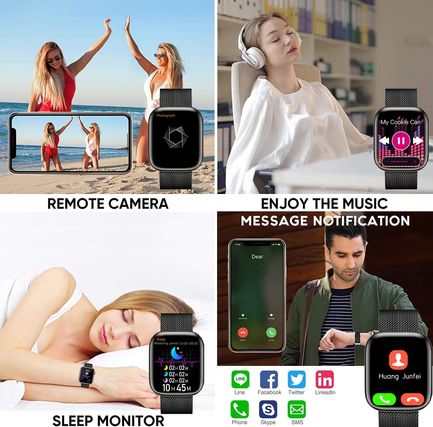 Smart Watch For Android Ios Phones Compatible Iphone Samsung, 2.09'' Fitness Activity Tracker Watch With Bluetooth Call/Sms/Slee