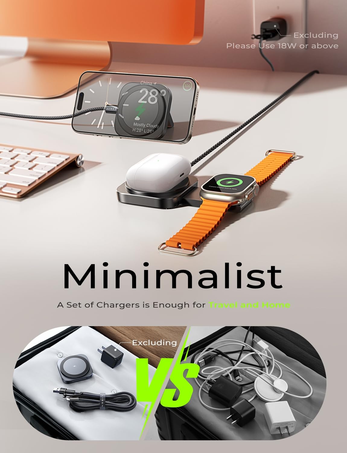 Lisen For Magsafe Charger Stand For Apple,Travel Charger For Iphone 16 Pro Charging Station Pad,Magnetic Wireless Charger For Ip