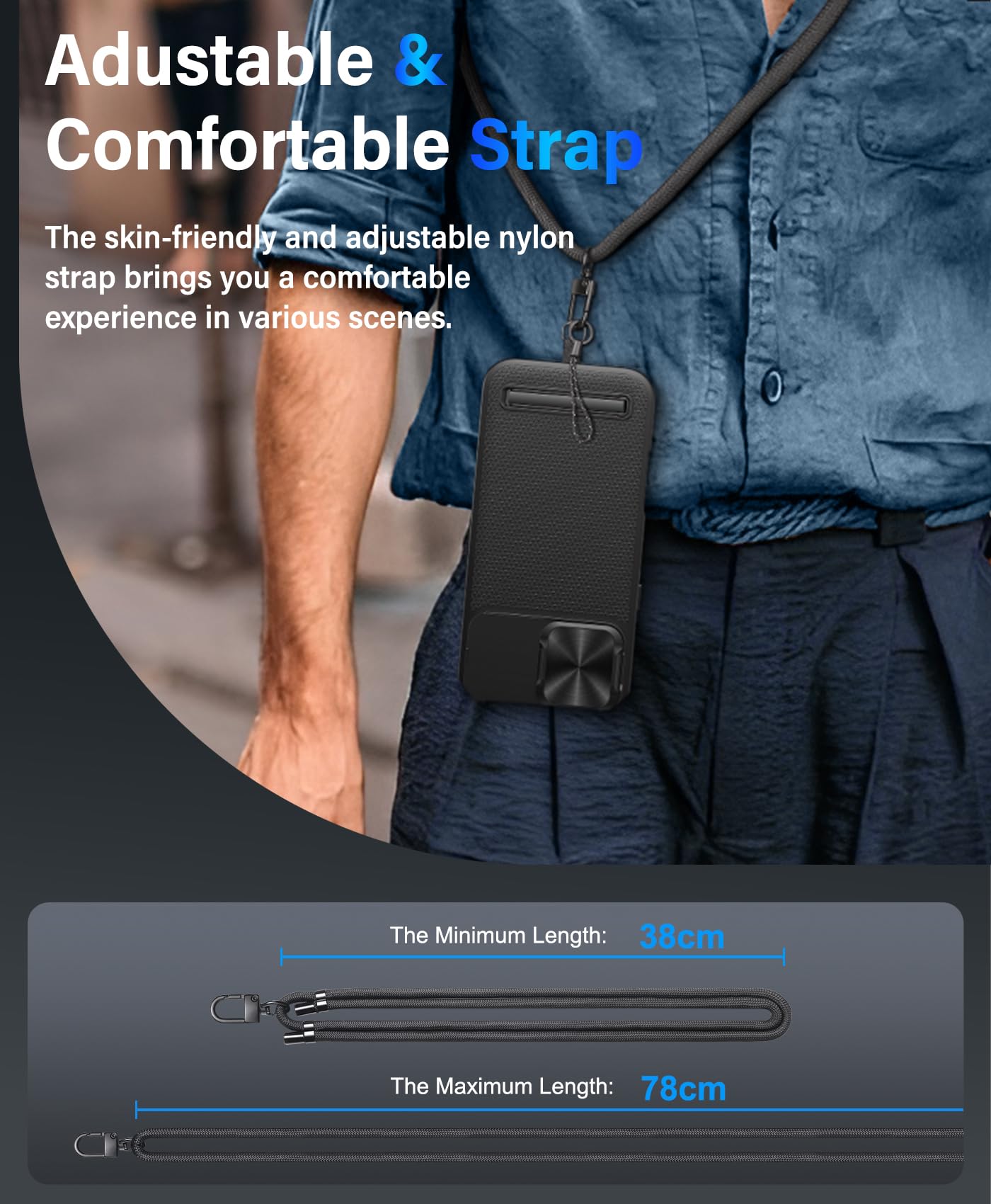 Vihibii For Iphone 16 Pro Case With Crossbody Lanyard Strap, Slide Camera Lens Cover & Kickstand, [Compatible With Magsafe], Mil