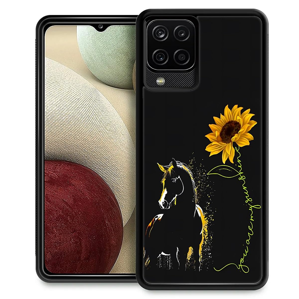 Fkbrcl4U For Samsung Galaxy A12 4G Case, Horse Sunflower Yellow Sunshine Pattern Graphic Design Girl Boy Soft Silicone Hard Acry