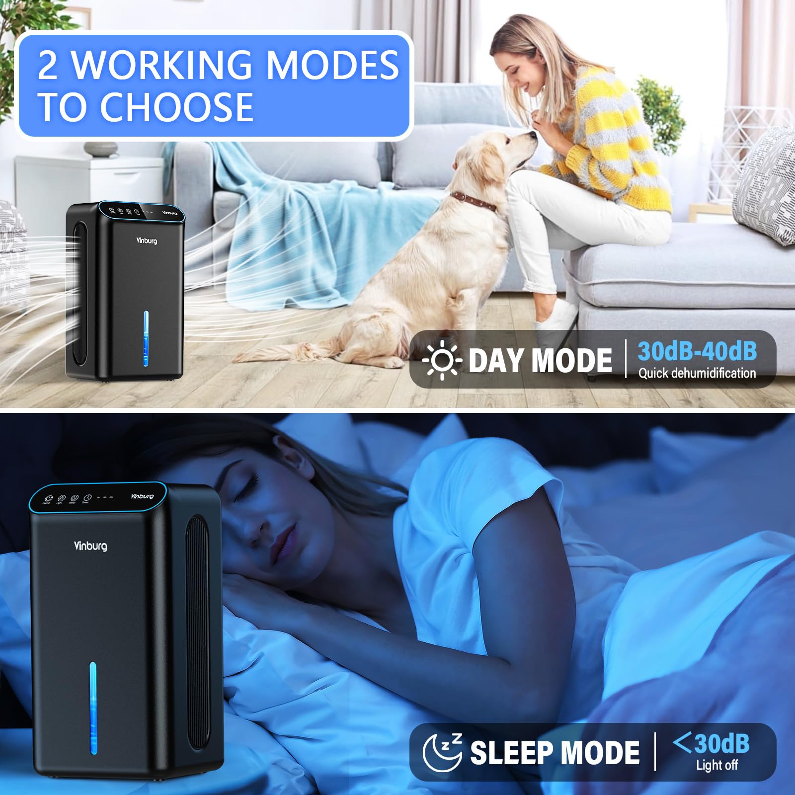 Dehumidifier For Home (85 Oz Water Tank, 800 Sq.Ft) Quiet Small Dehumidifier For Basement Bedroom Bathroom With Drain Hose, 3 Ge