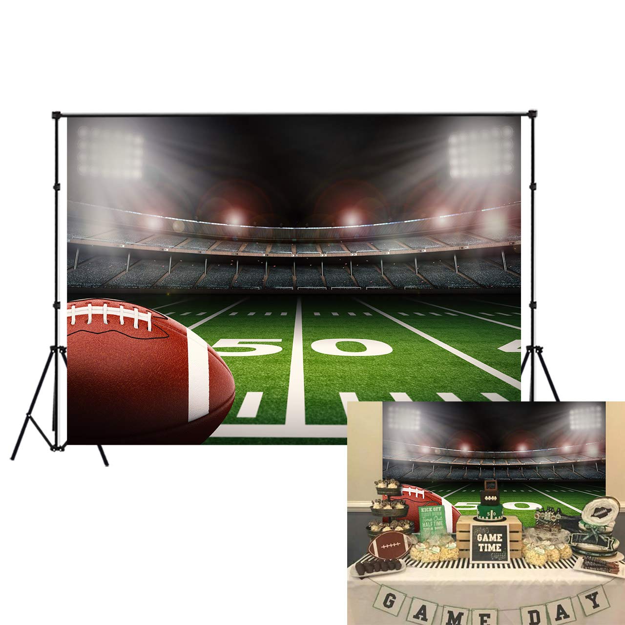 Lb 7X5Ft Vinyl Birthday Themed Backdrop American Football Field Sports Stadium Backdrop Green Grass Backdrops For Photography Ki
