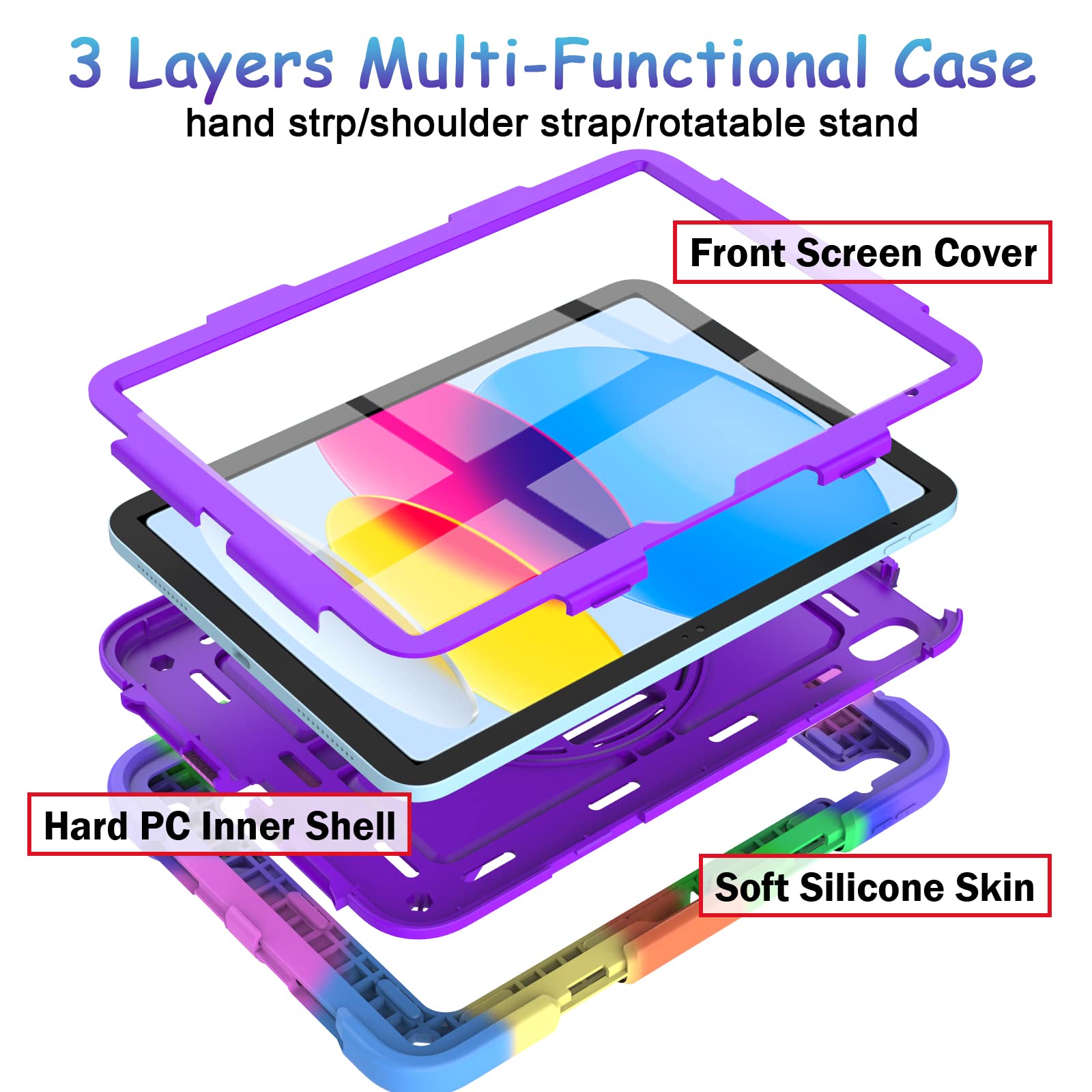 Bmouo Case For Ipad 10Th Generation Case (10.9 Inch, 2022)   With Screen Protector, Shockproof Ipad 10Th Gen Case With Rotating