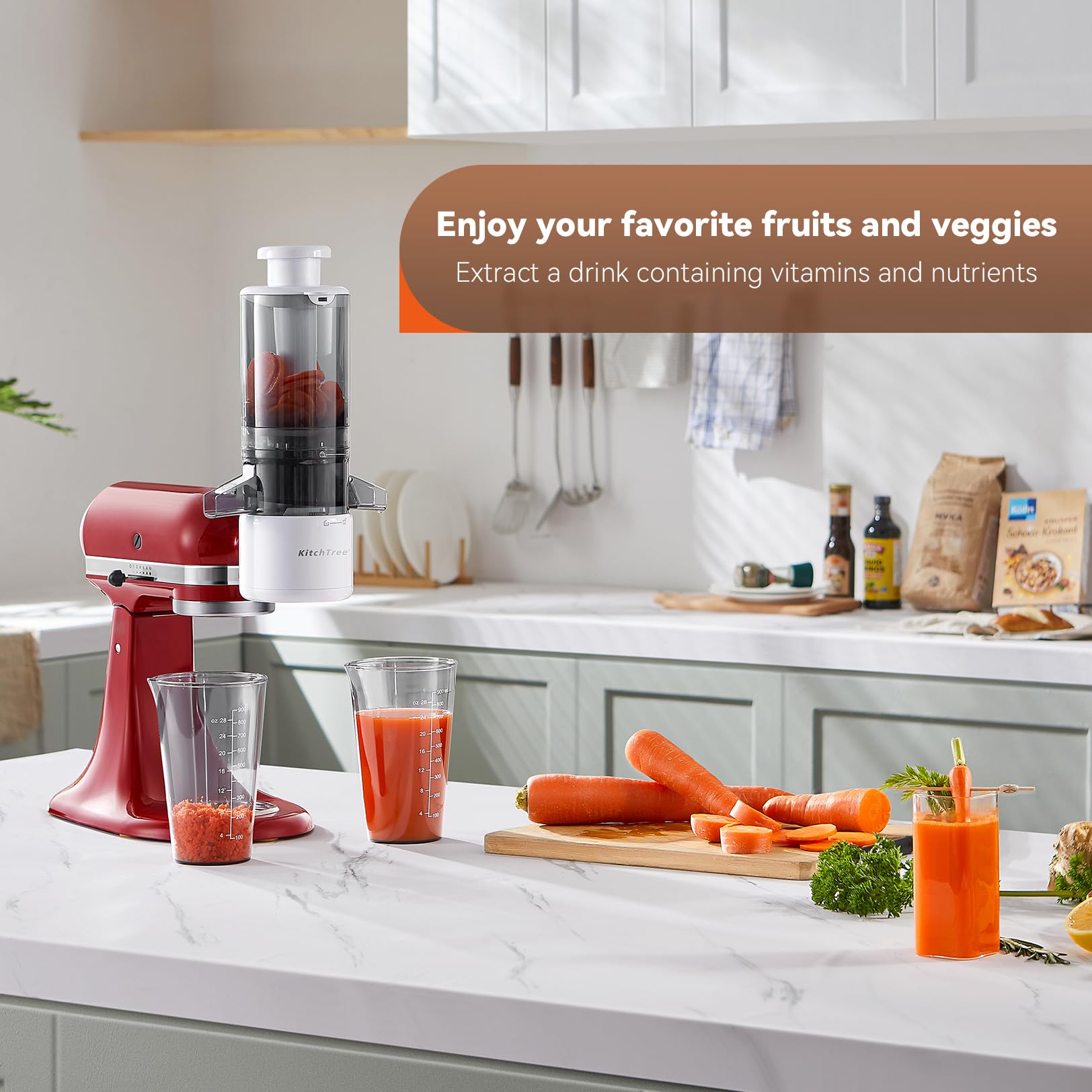 Kitchtree Slow Cold Press Juicer Attachment For Kitchenaid Stand Mixer, 4.2'' Large Feed Chute Fit Whole Vegetables & Fruits, Ma