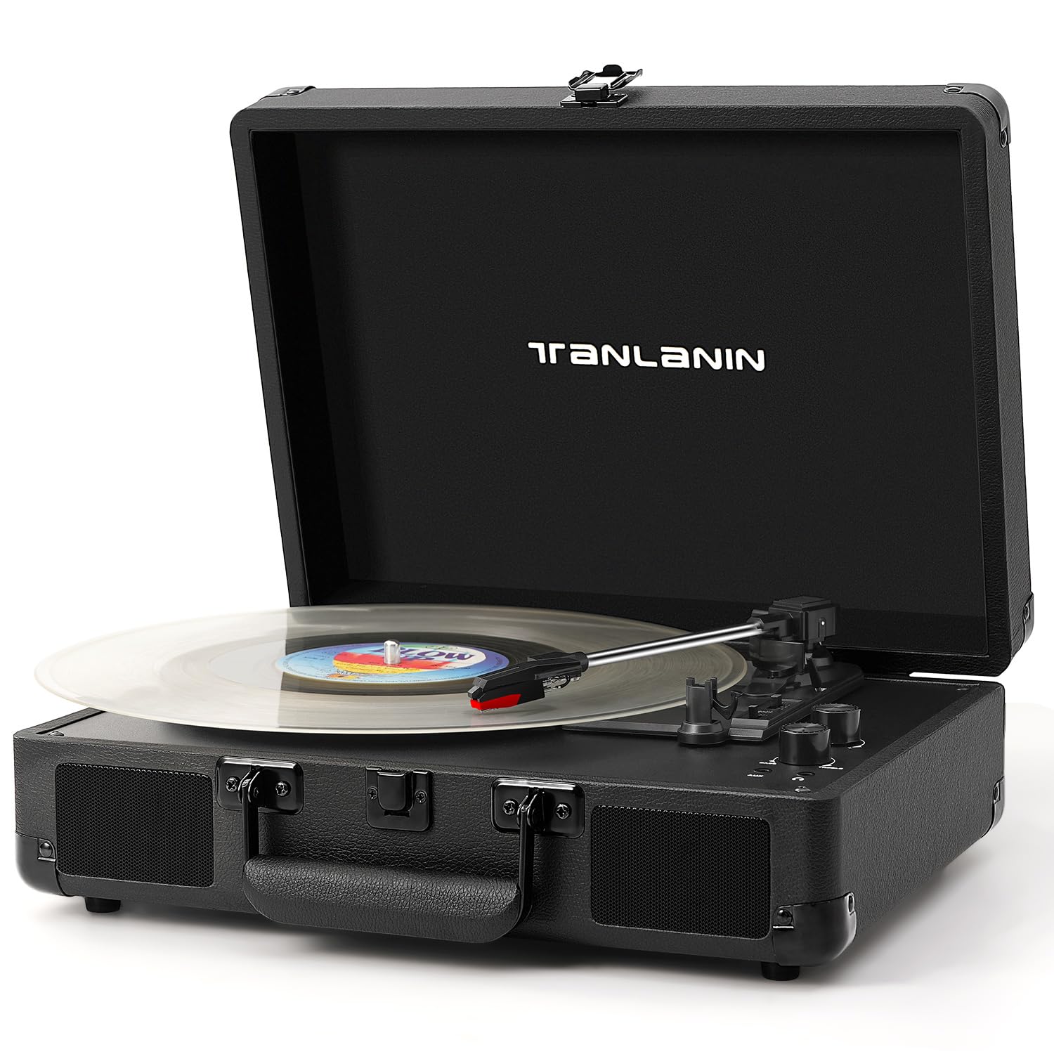 TANLANIN Portable Record Player with Bluetooth, 3-Speed Belt-Drive Turntable Vinyl Player, Suitcase Record Players with Built-in