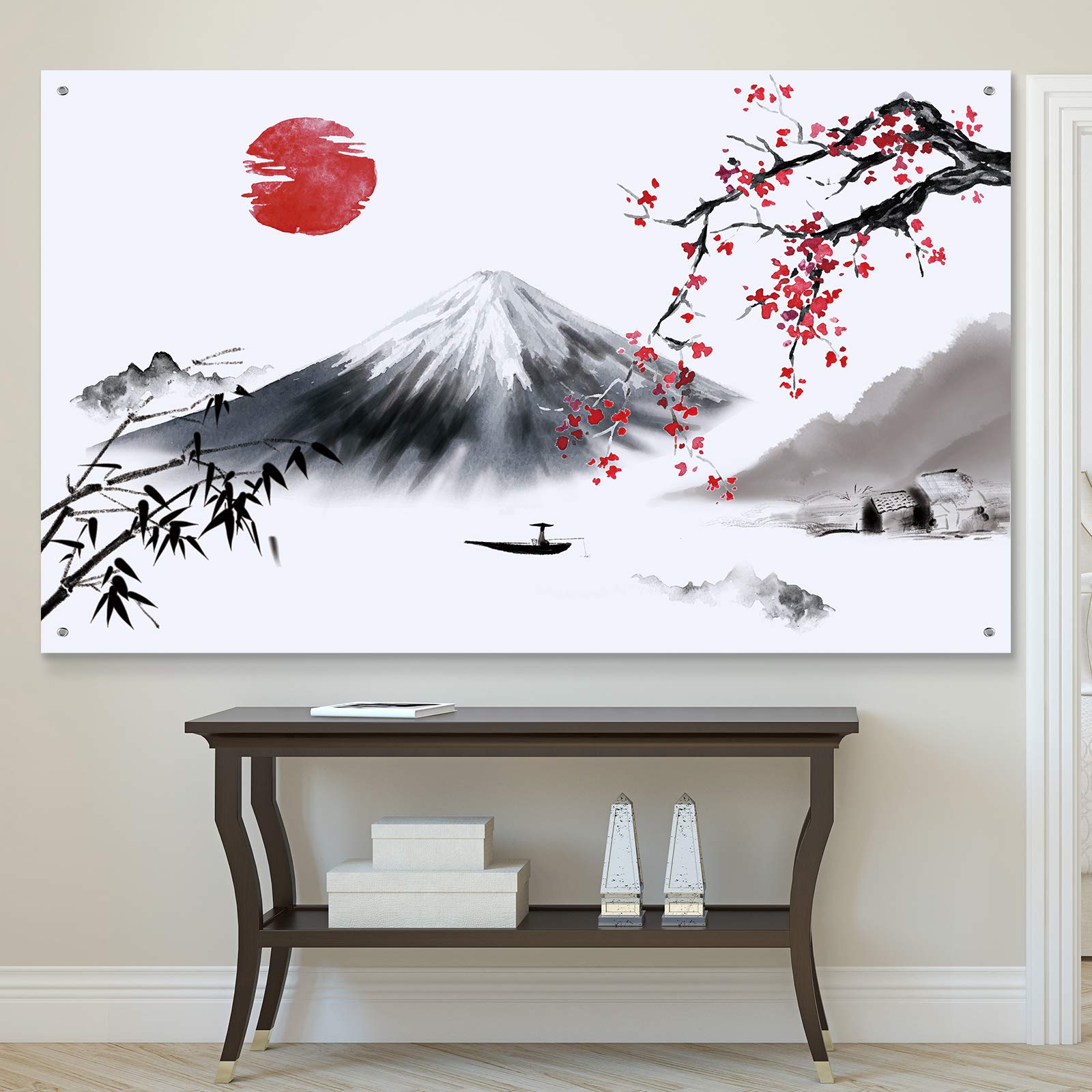 Japanese Wall Hanging Photo Banner Asian Mount Fuji Red Sun Backdrop Japanese Landscape Nature Background For Japanese Party Wal