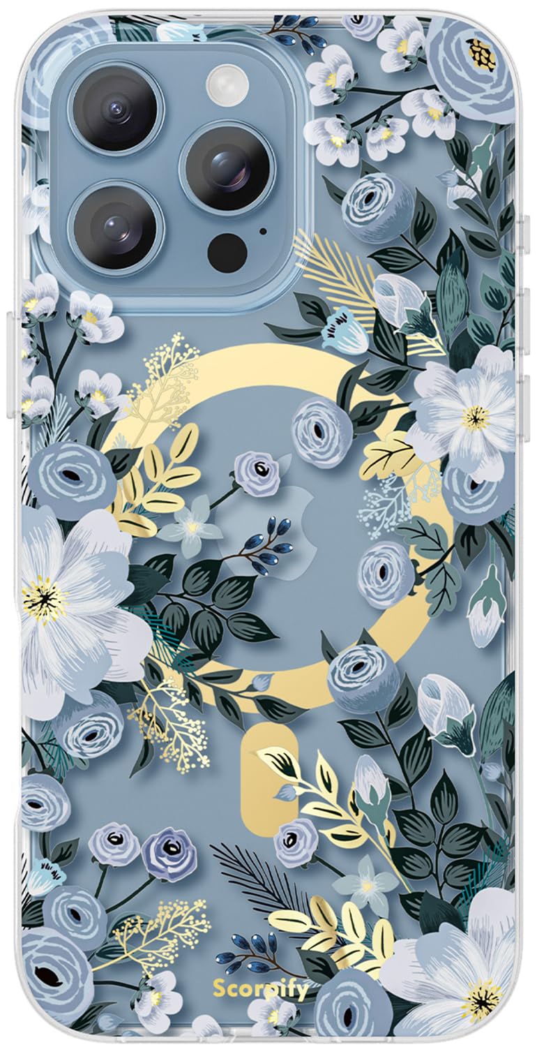 Scorpify For Iphone 16 Pro Max Case [Compatible With Magsafe] With Blue Nemophila Floral Design, Cute Clear Flower Magnetic Phon